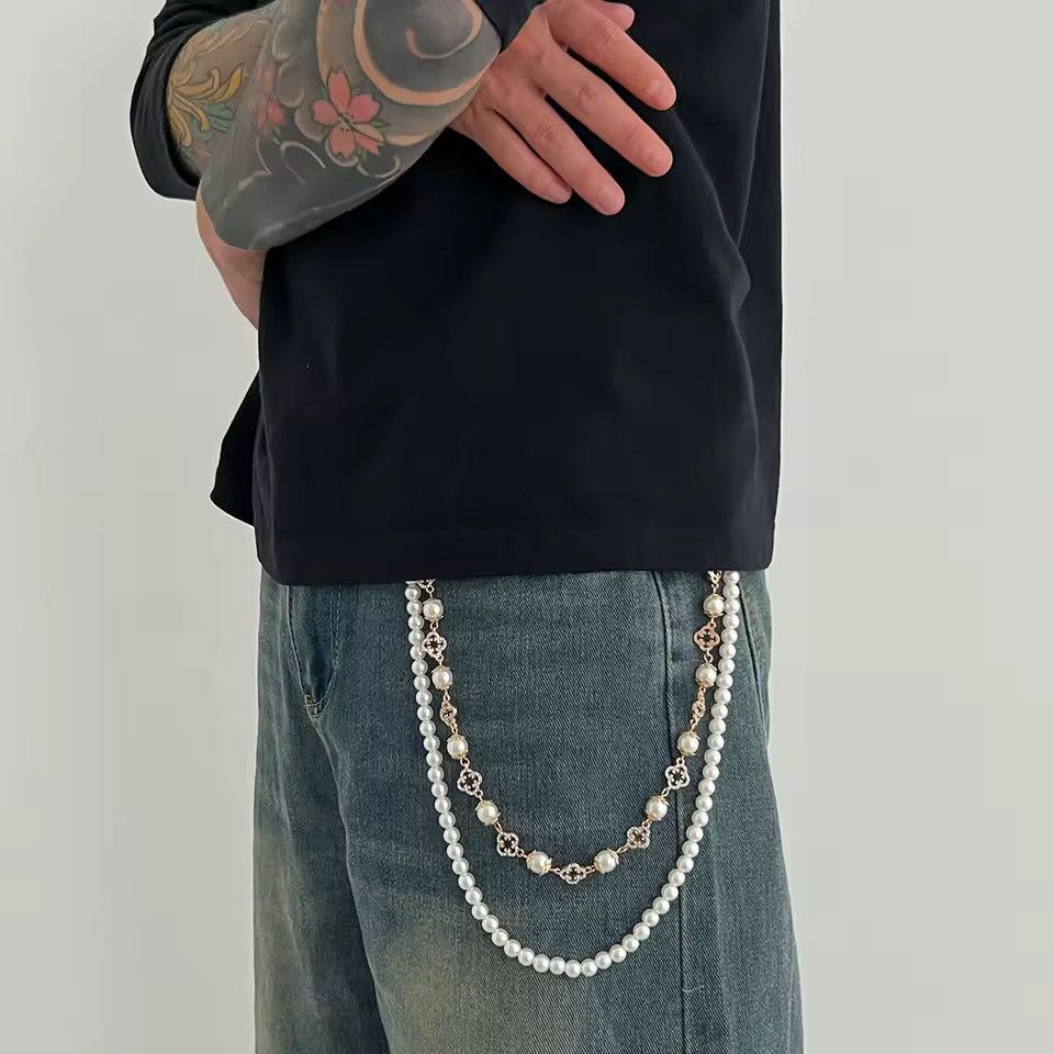 Jewelry Rhinestone Streetwear Punk Pearl Imitation Cross Key Chain Size ONE SIZE - 3 Thumbnail