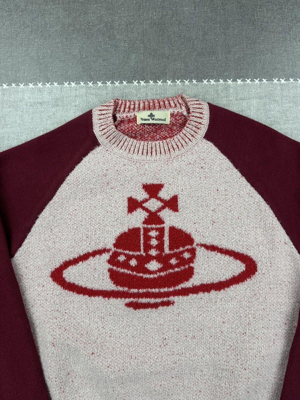 Vivienne Westwood Vivienne Westwood Orb Logo Knit Sweater Burgundy Cream M Size US M / EU 48-50 / 2 - 4 Thumbnail