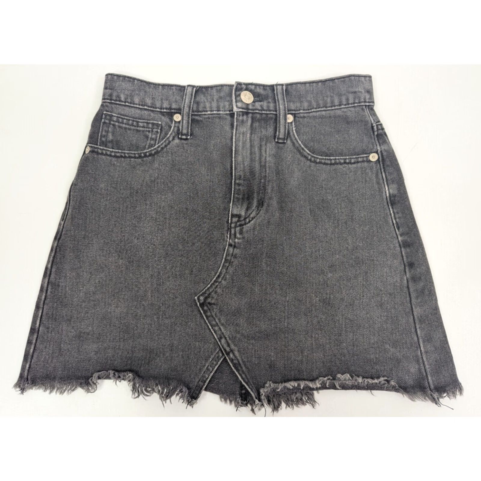 Madewell Madewell Rigid Mini Jean Skirt Sz 23 Black Lunar Wash Denim A-Line Raw Hem K4918 Size 40" / US 18 - 2 Thumbnail