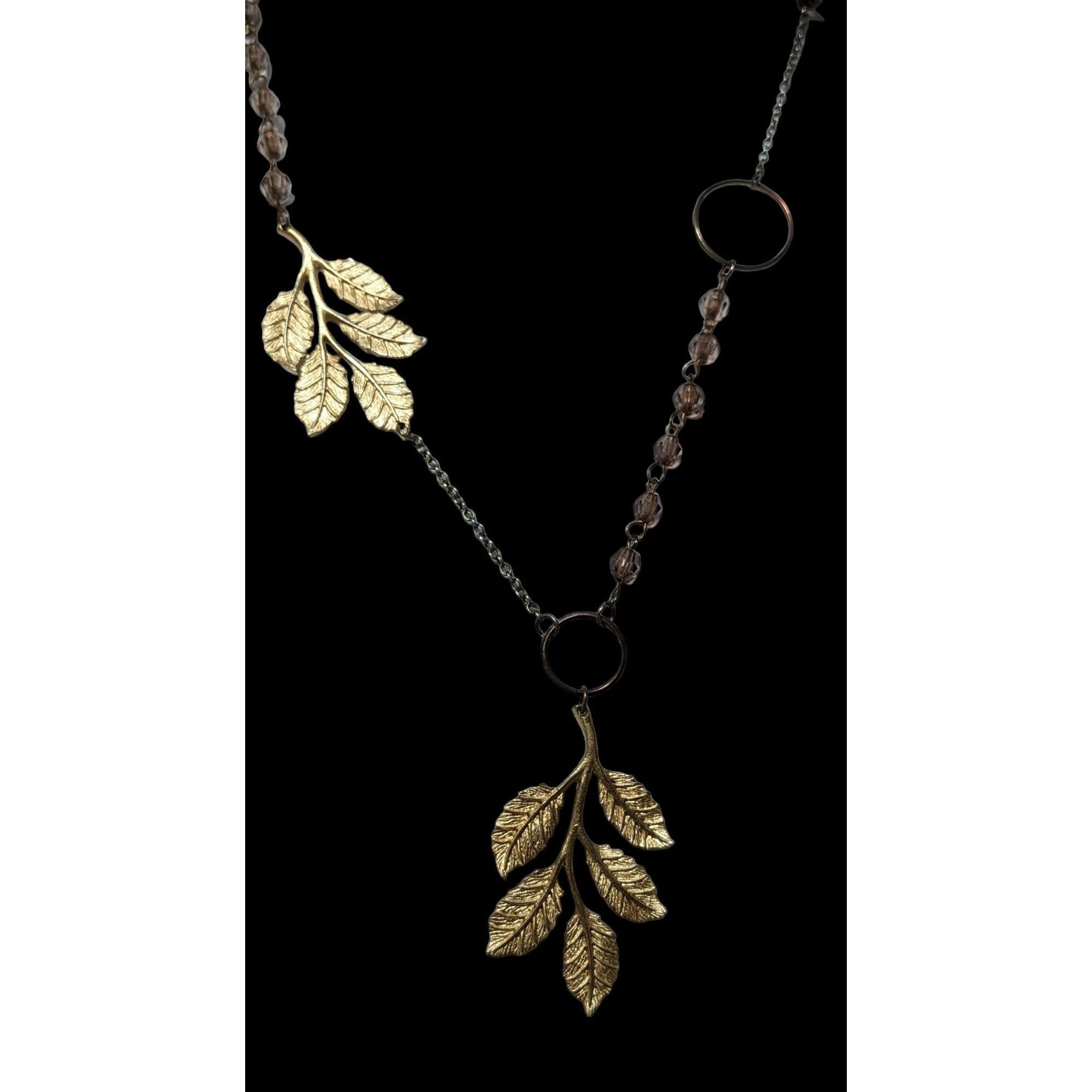 Other Asymmetrical Gold Beaded Leaf Necklace Size ONE SIZE - 2 Thumbnail