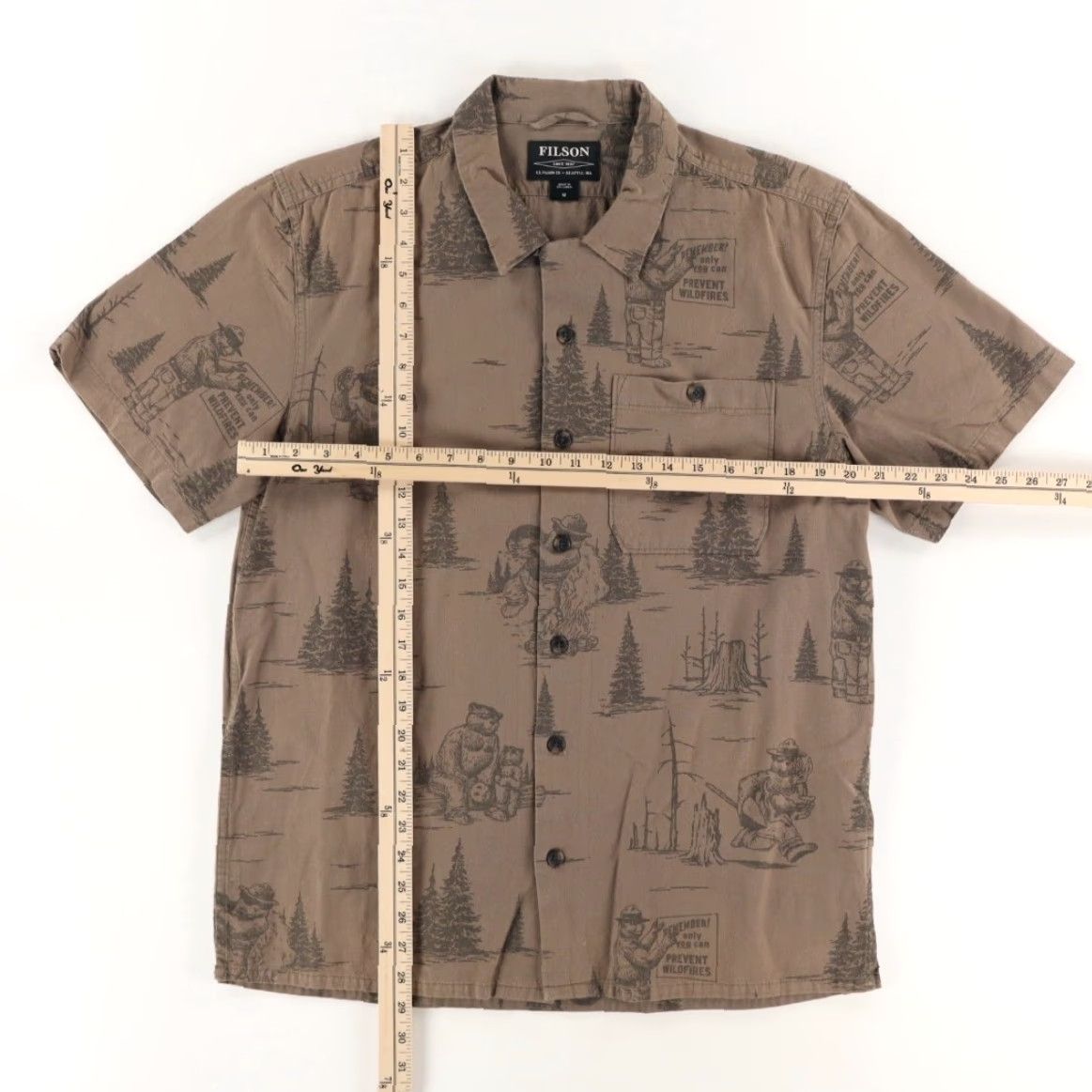 Filson Filson Smokey Bear Camp Cotton All Over Print Button Up Shirt Olive Men's M Size US M / EU 48-50 / 2 - 2 Thumbnail