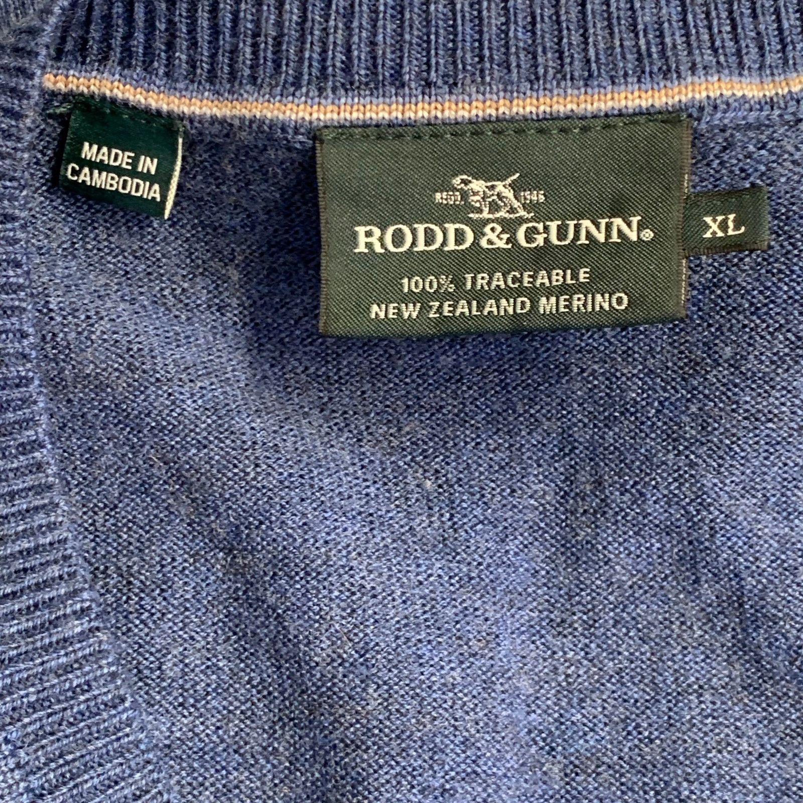 Rodd & Gunn XL Blue Heather Knit Merino Wool Long Sleeve V-Neck Sweater Size XL / US 12-14 / IT 48-50 - 4 Thumbnail