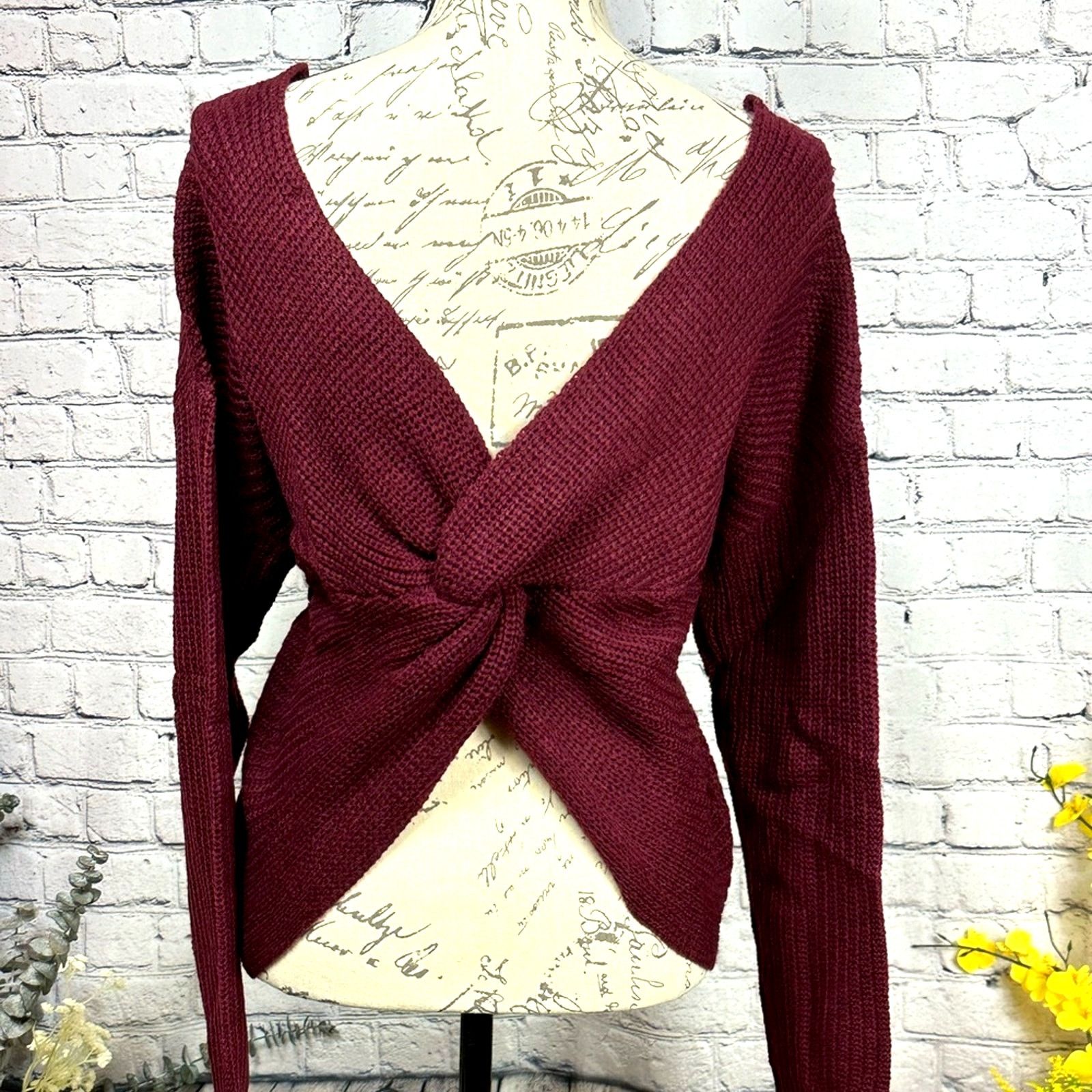 Other Reversible Twisted Knit Long Sleeve Fall Sweater Burgundy M Size M / US 6-8 / IT 42-44 - 4 Thumbnail