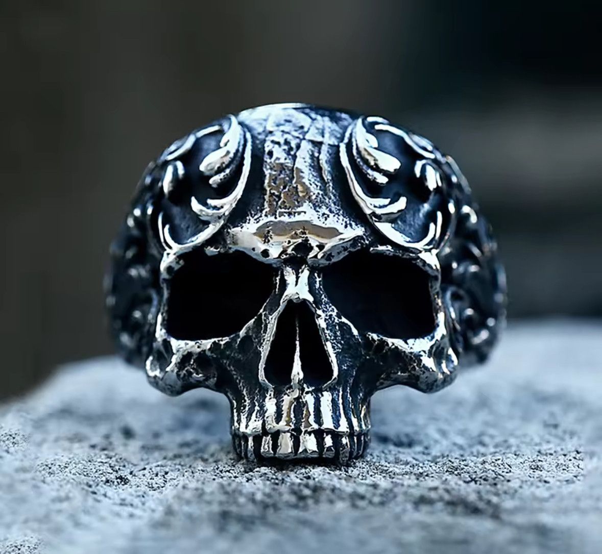 Japanese Brand Rare Retro Carved Skull 316L Stainless Steel Ring Size 14 Size ONE SIZE - 2 Thumbnail