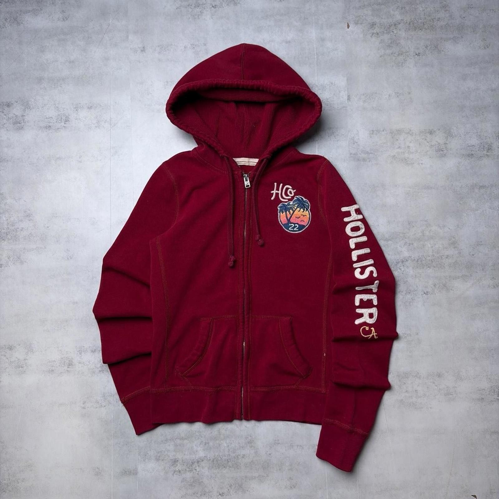 Other Y2K Burgundy Hollister Surf Grunge Thermal Zip Up Hoodie Size XS / US 0-2 / IT 36-38 - 1 Thumbnail