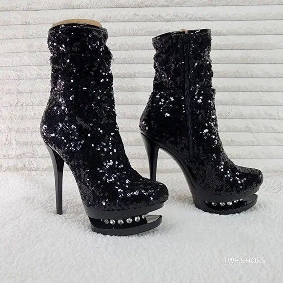 Other Blondie 1009 Black Sequin Slim Stiletto High Heel Platform S Size US 9 / IT 39 - 3 Thumbnail