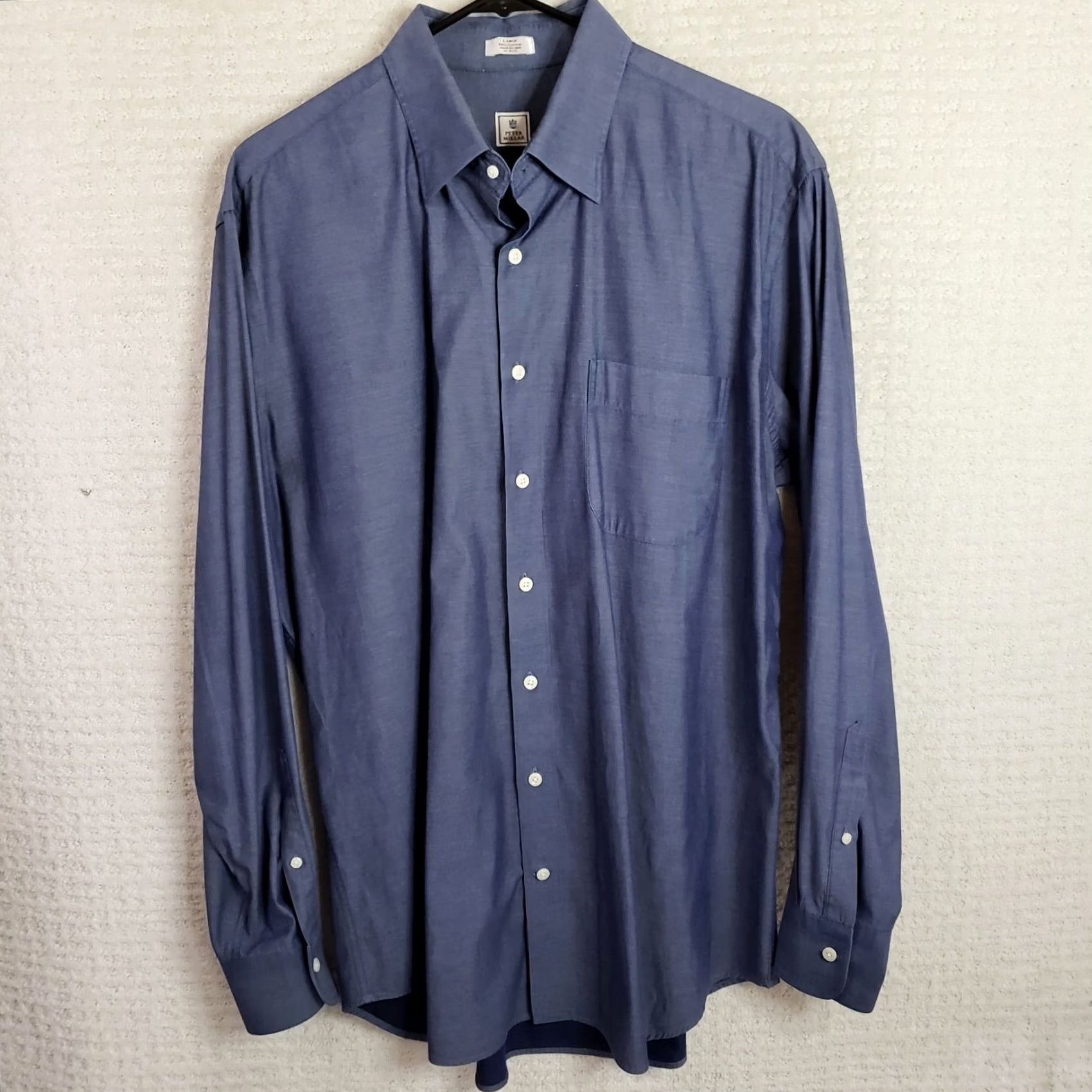 Peter Millar VINTAGE? Peter Millar Dress Shirt Long Sleeve Button Down Mens L Blue Career Wear Size 42R - 2 Thumbnail
