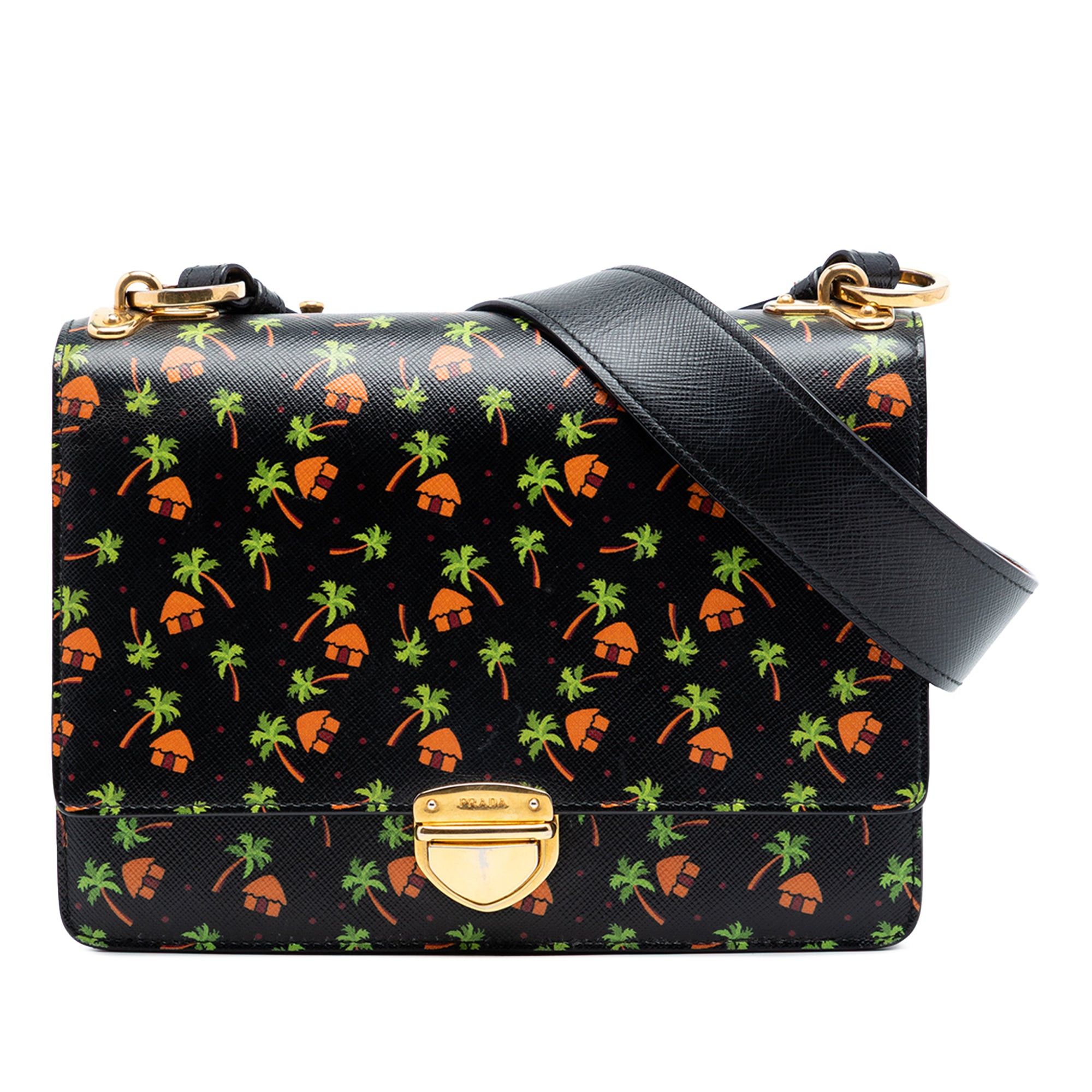 Prada Saffiano Palm Tree and Hut Print Flap Crossbody Size ONE SIZE - 1 Thumbnail