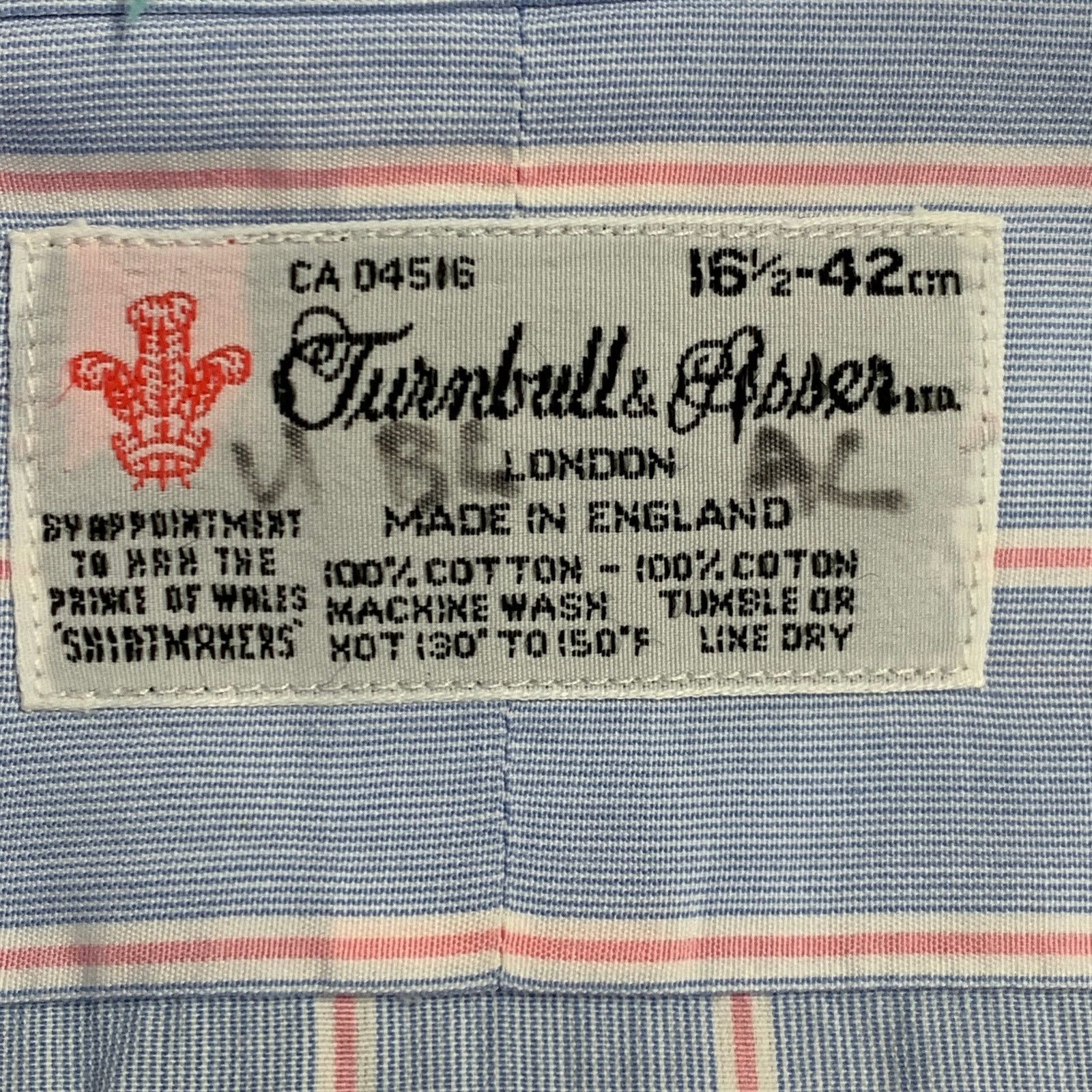 Turnbull & Asser Size L Blue Pink Stripe Cotton French Cuff Long Sleeve Shirt Size US L / EU 52-54 / 3 - 8 Thumbnail