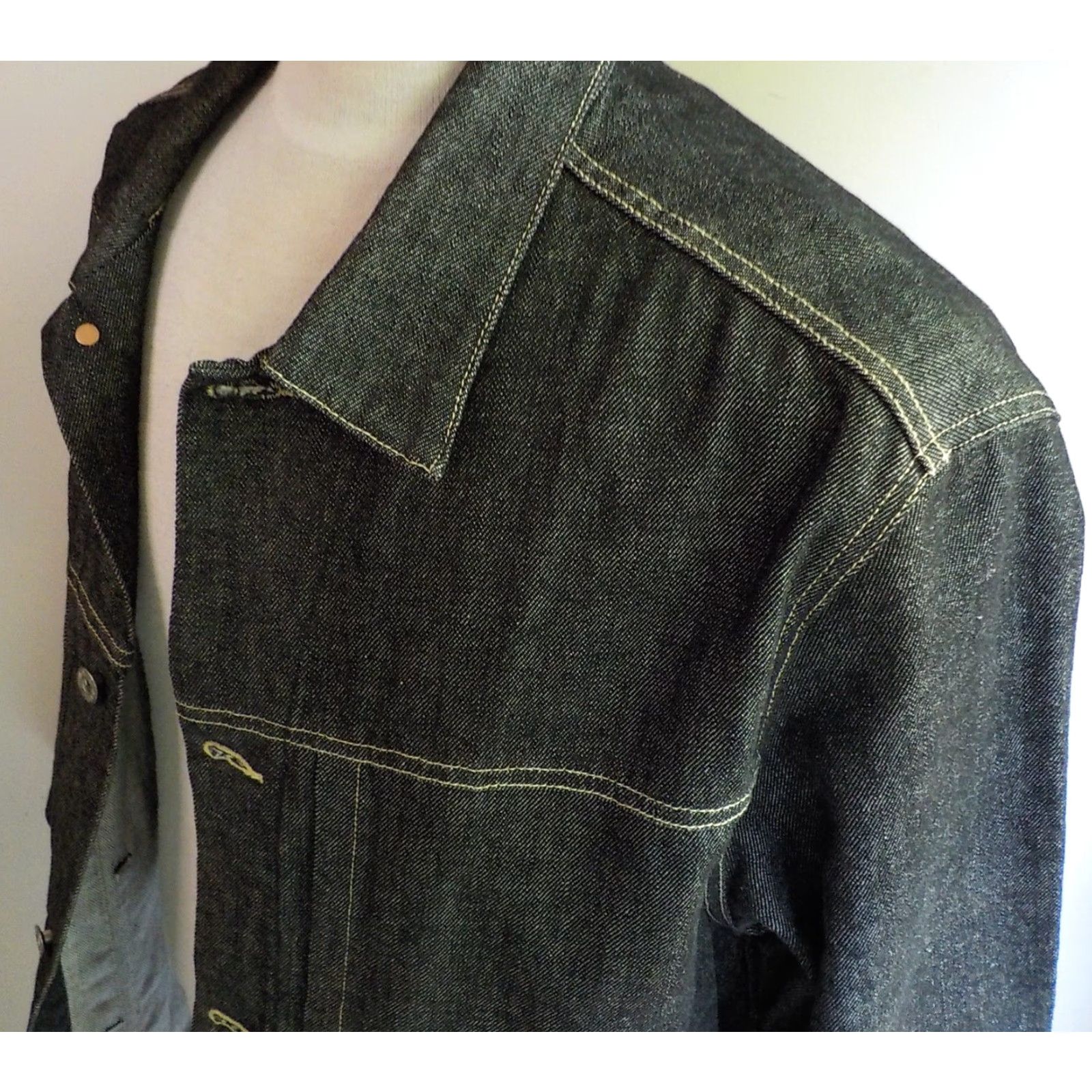 Guess GUESS Denim Jacket Mens Black Trucker Button Front Large SIZE LARGE Denim Jacket 100% Cotton Casual Vintage style Size US 33 - 6 Thumbnail