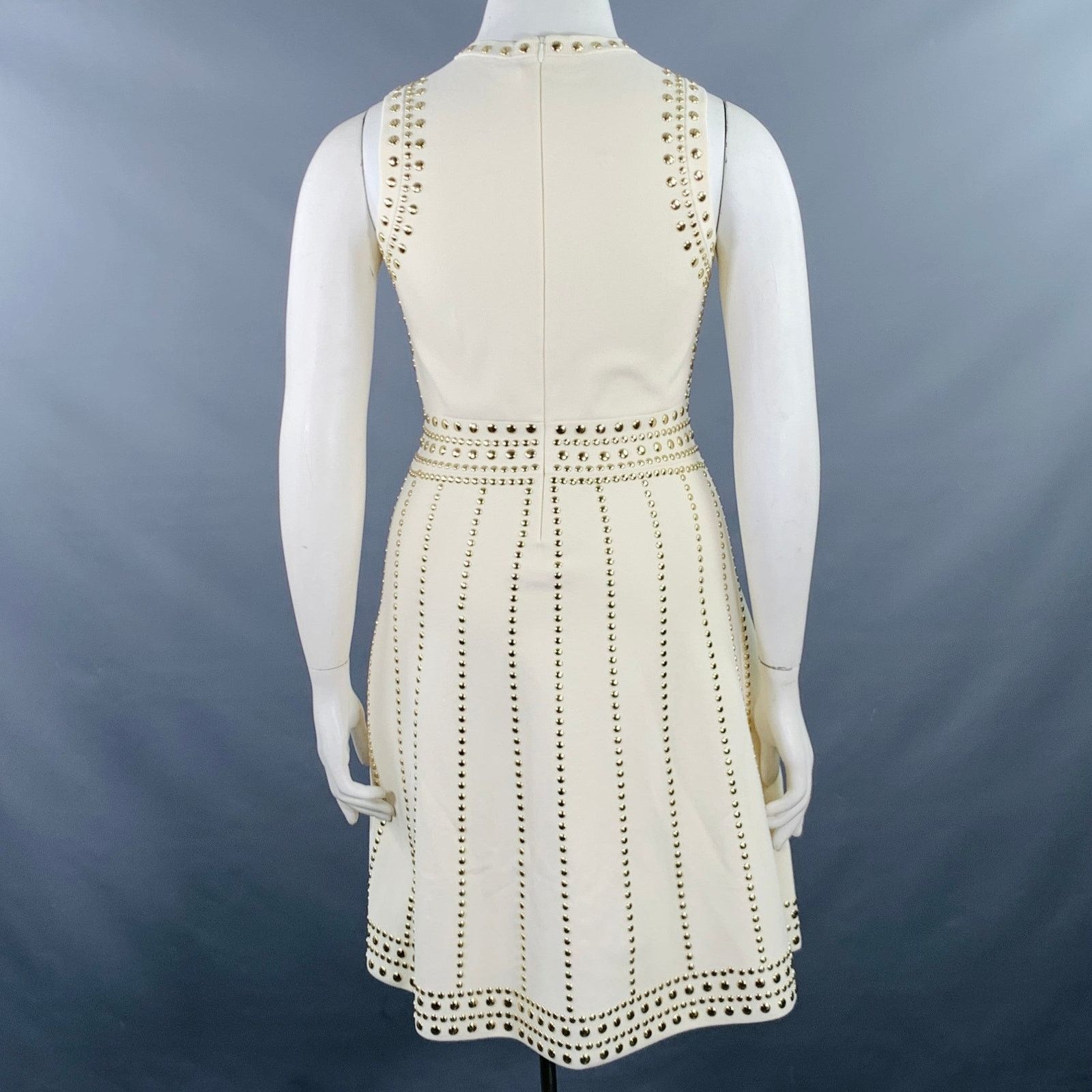 Michael Kors MICHAEL KORS Cream Gold Viscose Studded Sleeveless Dress Size L / US 10 / IT 46 - 4 Thumbnail