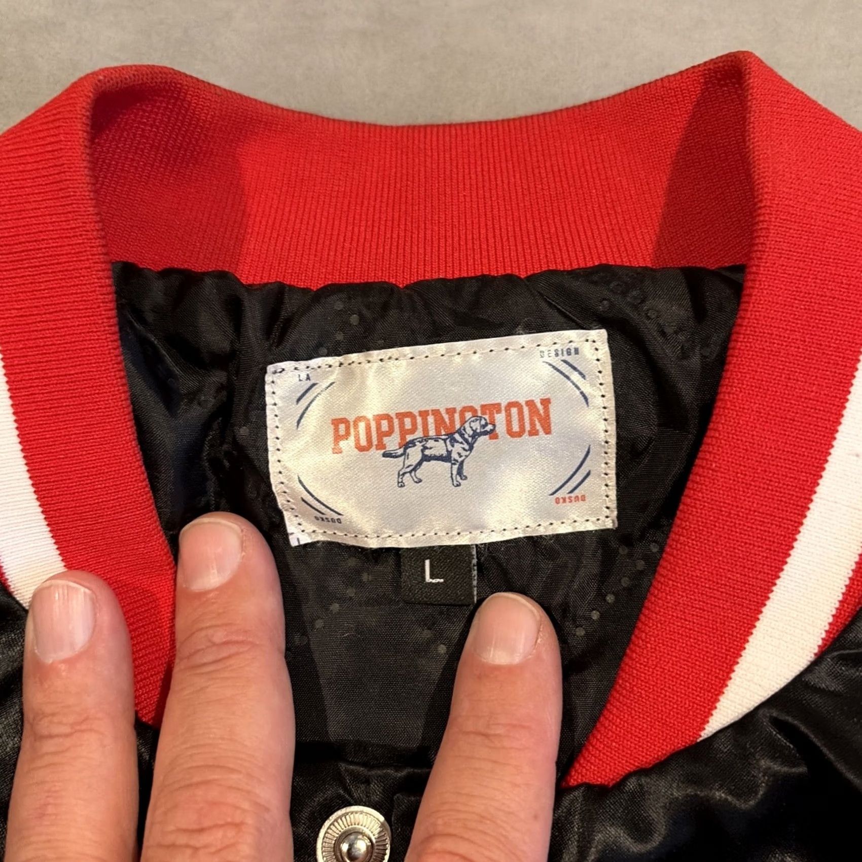 Vintage VINTAGE RARE POPPINGTON CLOTHING COMPANY DAMON / DAME DASH STUDIOS JACKET L Bomber Jacket Black Mens Size US L / EU 52-54 / 3 - 5 Thumbnail