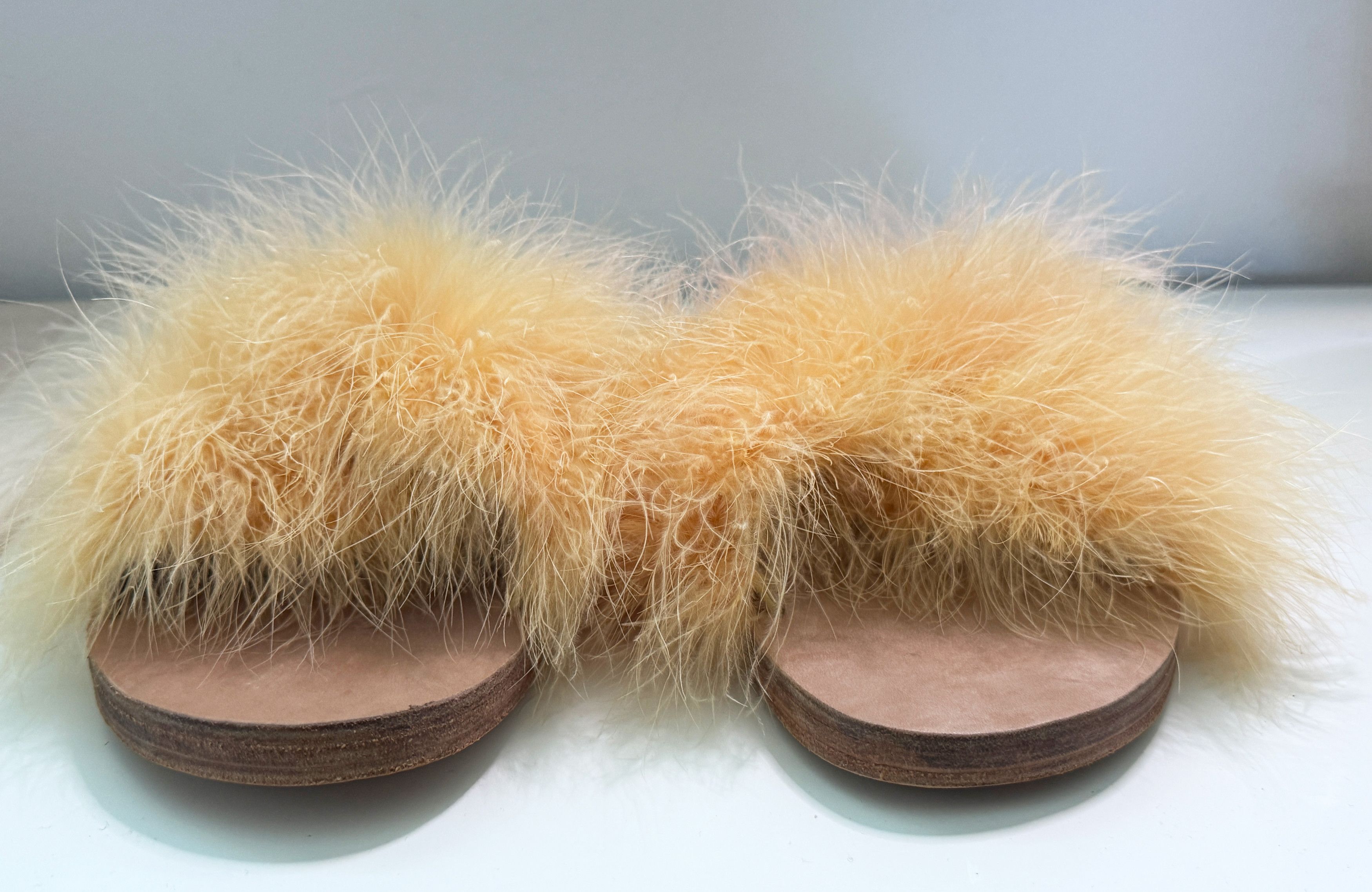 Brother Vellies Brother Vellies Lamu Marabou Sandals Yellow EU 40 US 10 Size US 10 / IT 40 - 3 Thumbnail