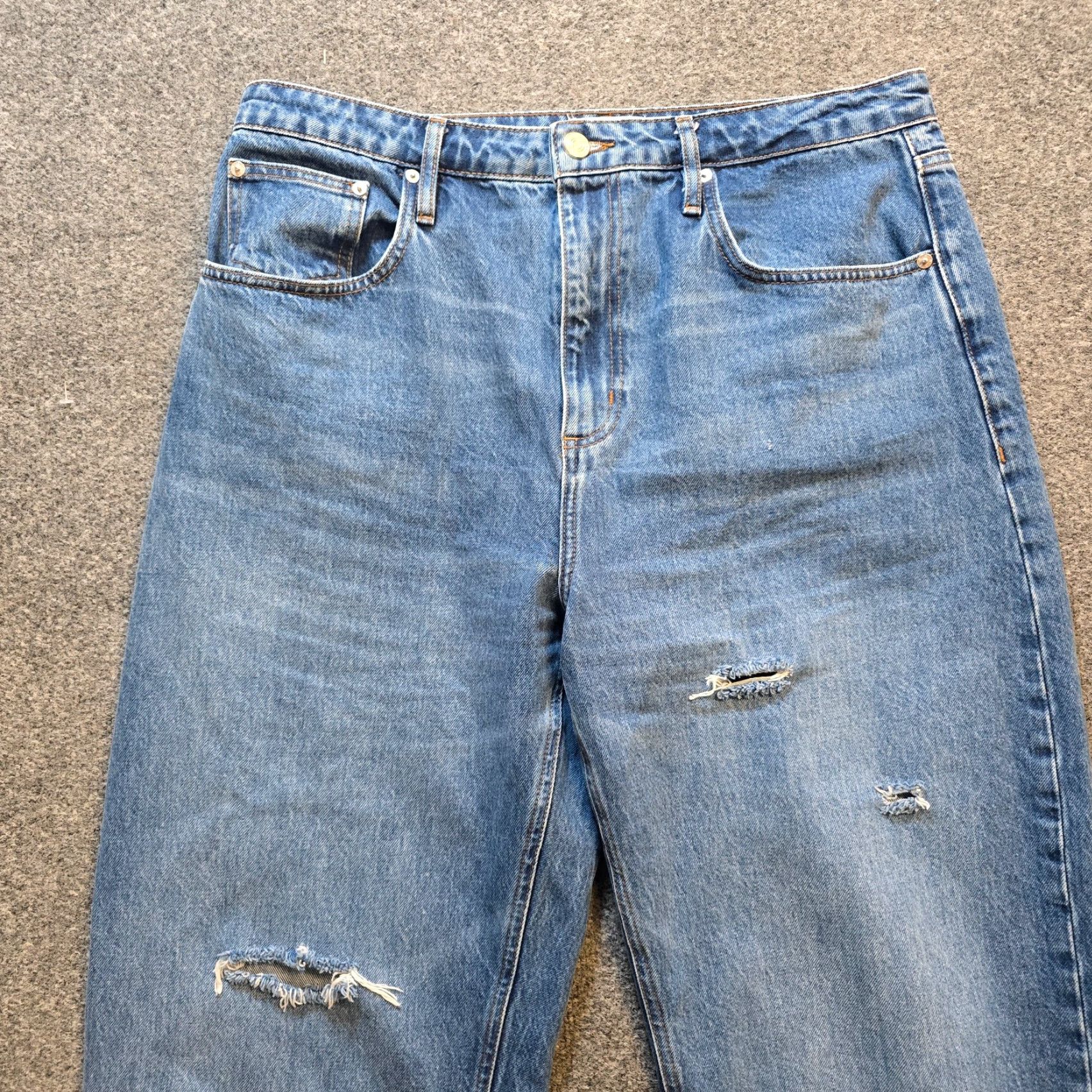 Frame FRAME Jeans Womens Size 33 Blue The Bubble Wide-Leg Distressed Raw Hem Casual Shirt Size 24" / US 00 / IT 34 - 2 Thumbnail