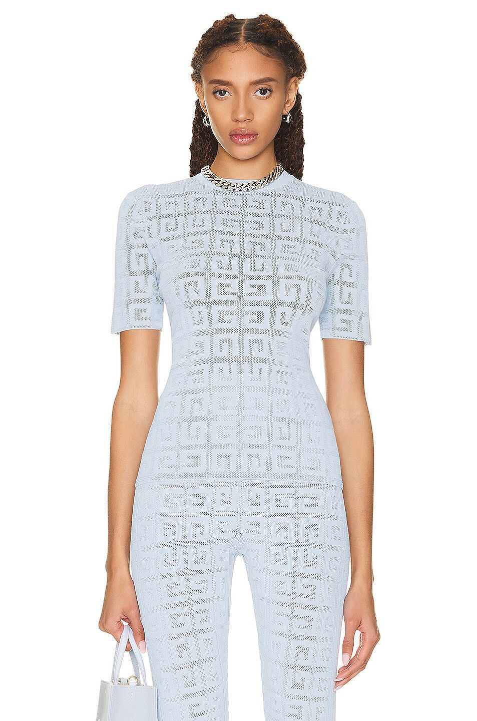 image of Givenchy O1Srvl11E0524 Sweaters 4G Monogram In Baby Blue, Women's (Size Medium)