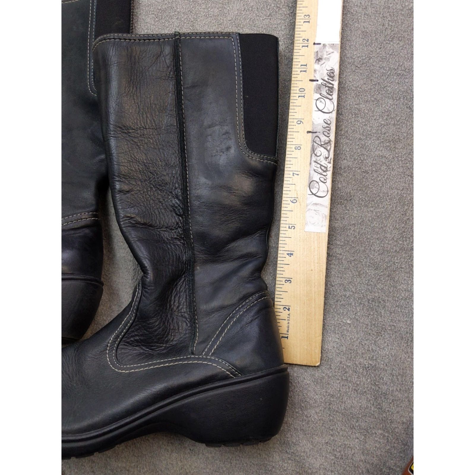 Vintage LL Bean Boots Womens 9.5 Black Leather Mid-Calf Side Zip Platform Wedge Comfort Size US 10 / IT 40 - 3 Thumbnail