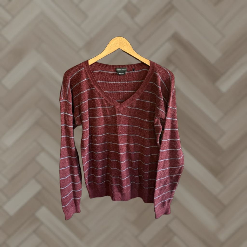 Prana prAna Womens Red Ribbed V-neck Long Sleeve Pullover Sweater M Red Womens Pullover V-Neck Long Sleeve Sweater M Size M / US 6-8 / IT 42-44 - 1 Thumbnail