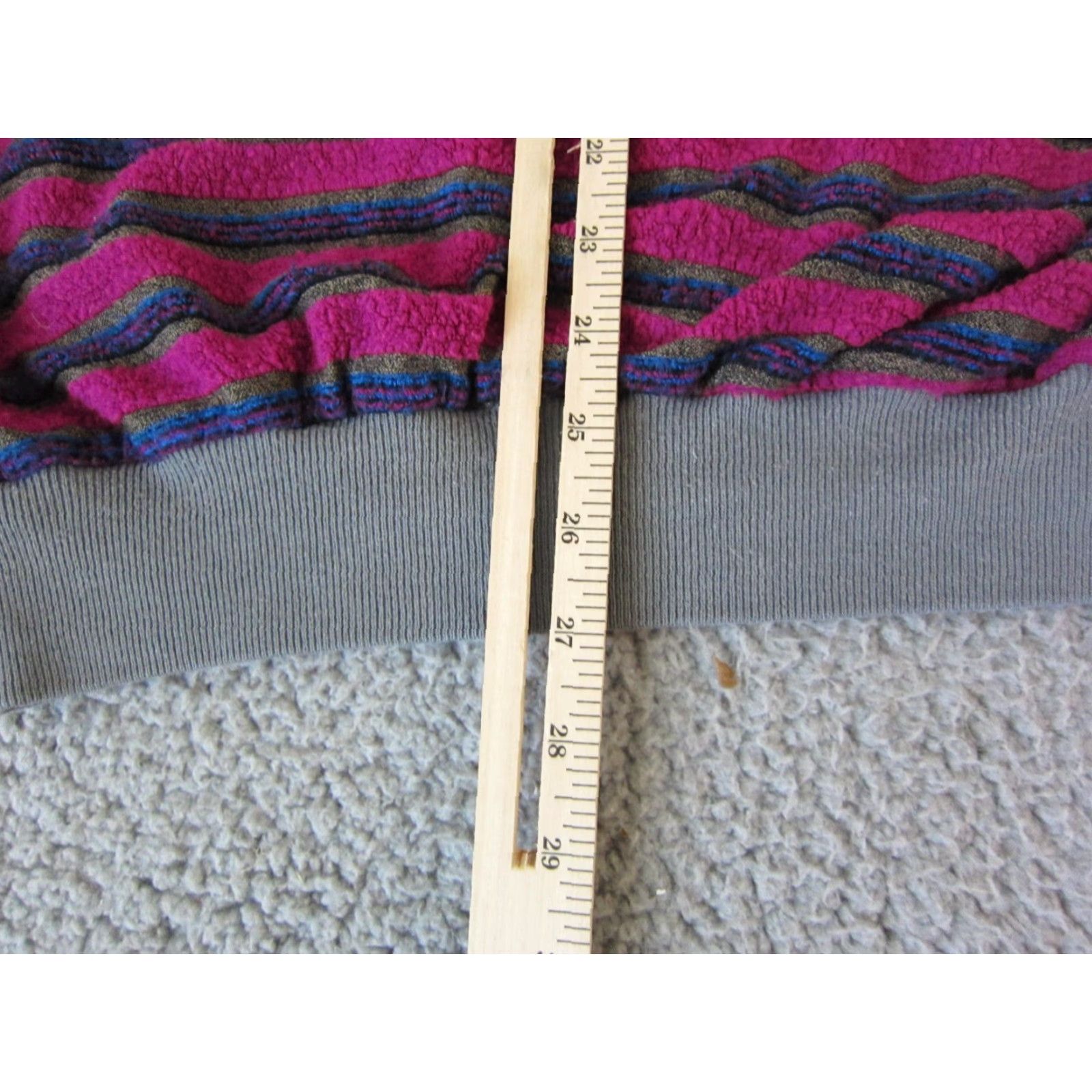 Velour VINTAGE Velour Sweater Womens L Pink Blue Striped 90s High Neck Fleece Pullover Size L / US 10 / IT 46 - 6 Thumbnail