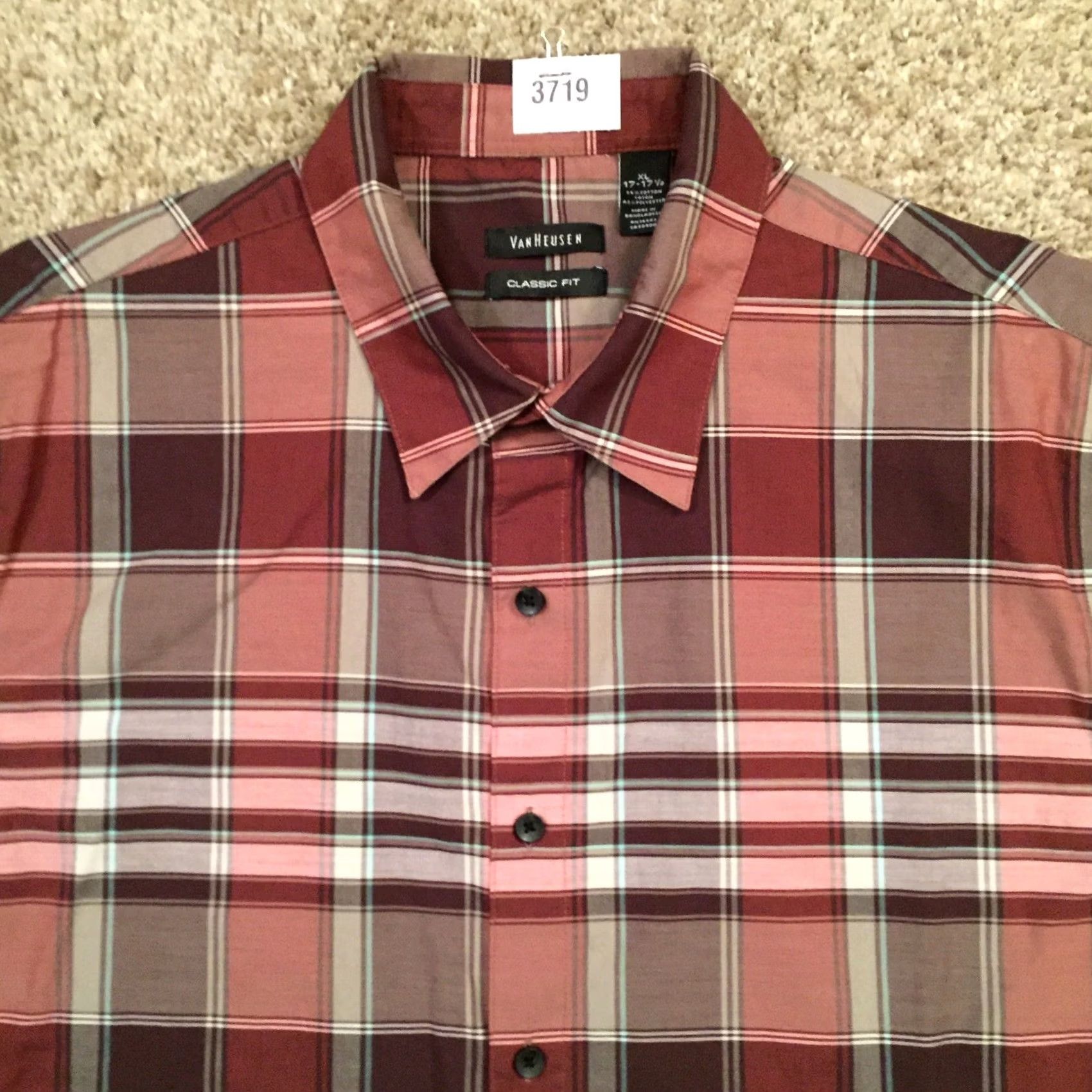 Van Heusen Van Heusen Shirt Mens XL Maroon Red Plaid Short Sleeve Button Up Size US XL / EU 56 / 4 - 3 Thumbnail