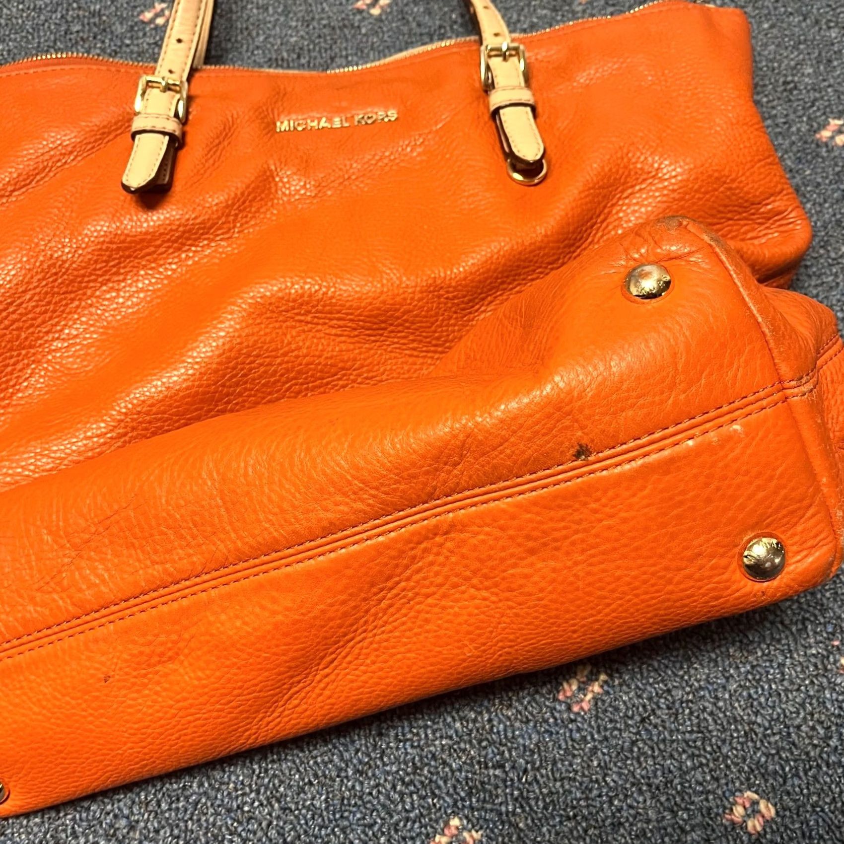 Michael Kors Michael Kors Jet Set Leather Tote Medium Orange Travel Bag Zipper Closure Tote Womens Size ONE SIZE - 3 Thumbnail