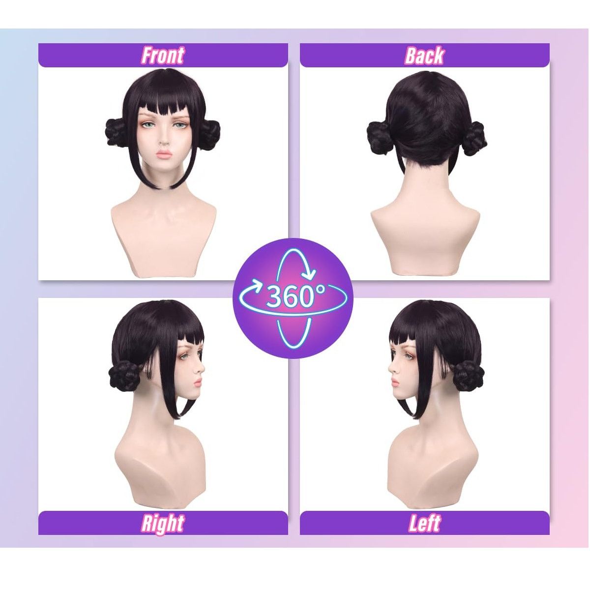 Other Short Black Purple Cosplay Wig with 2 Buns for Women Size ONE SIZE - 1 Thumbnail