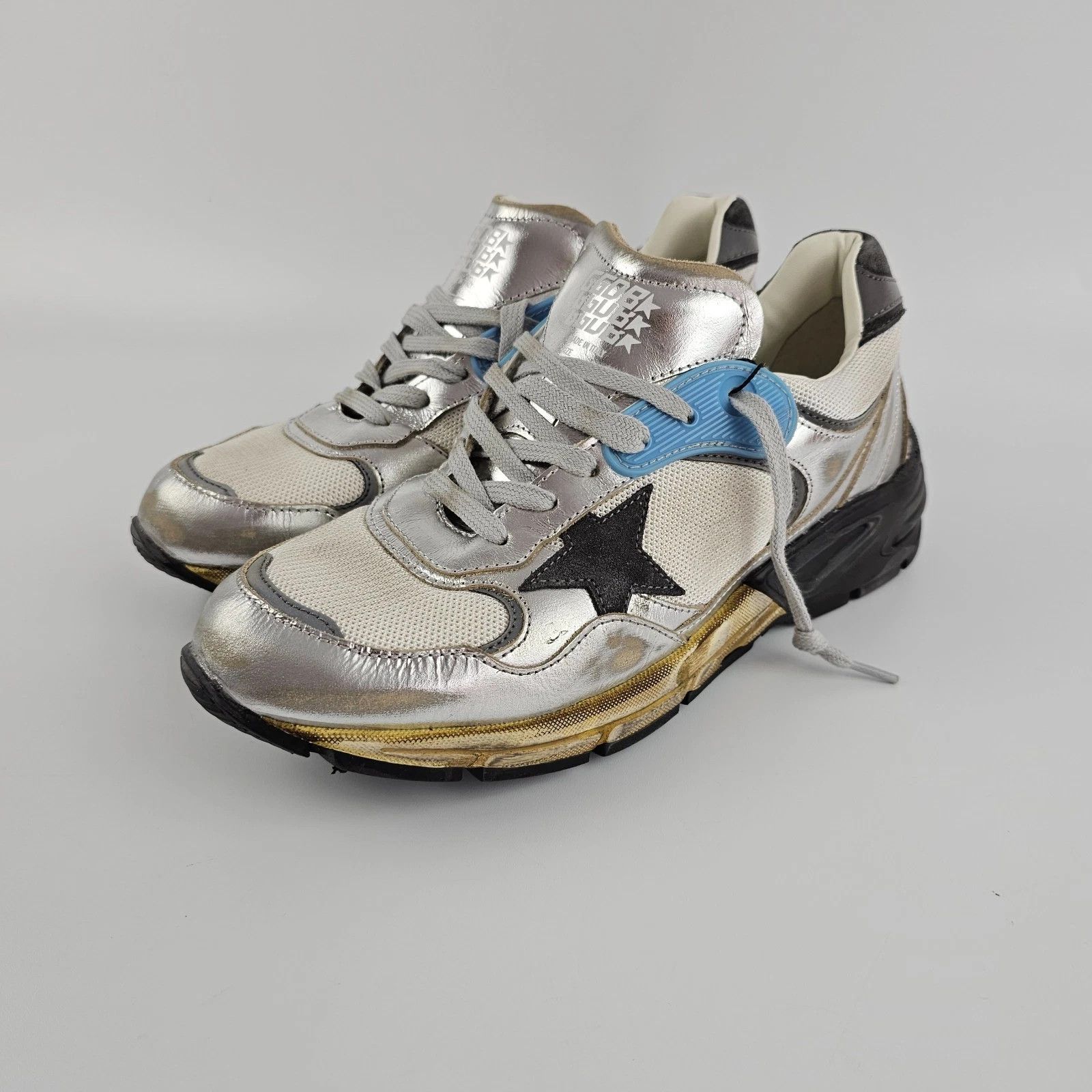 GOLDEN GOOSE Dad Star Women's White/Silver Sneakers New