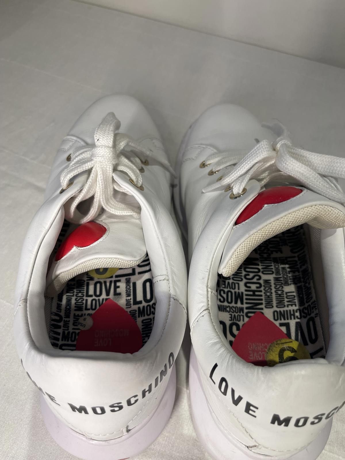 Designer Love Moschino White Sneakers Size US 9 / IT 39 - 3 Thumbnail
