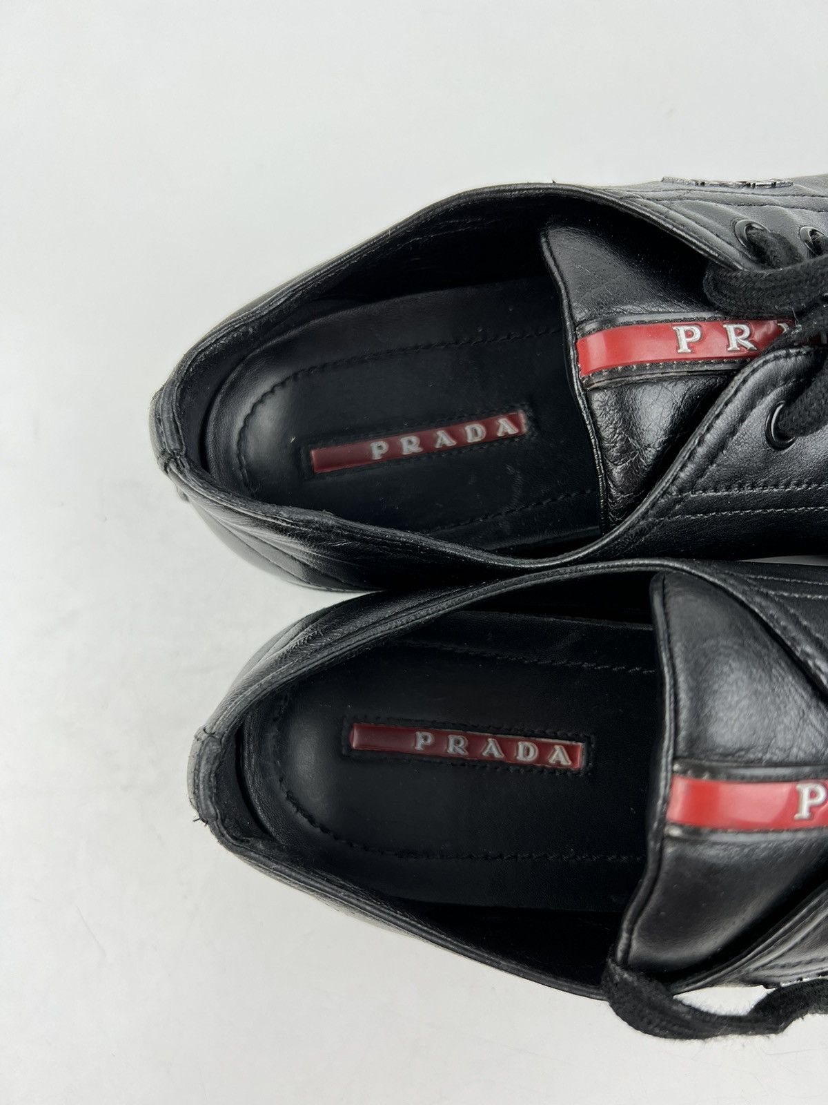 Prada PRADA Sneakers Low-Top Leather Shoes Red Tab Logo Black Wmns Size US 6.5 / IT 36.5 - 21 Thumbnail