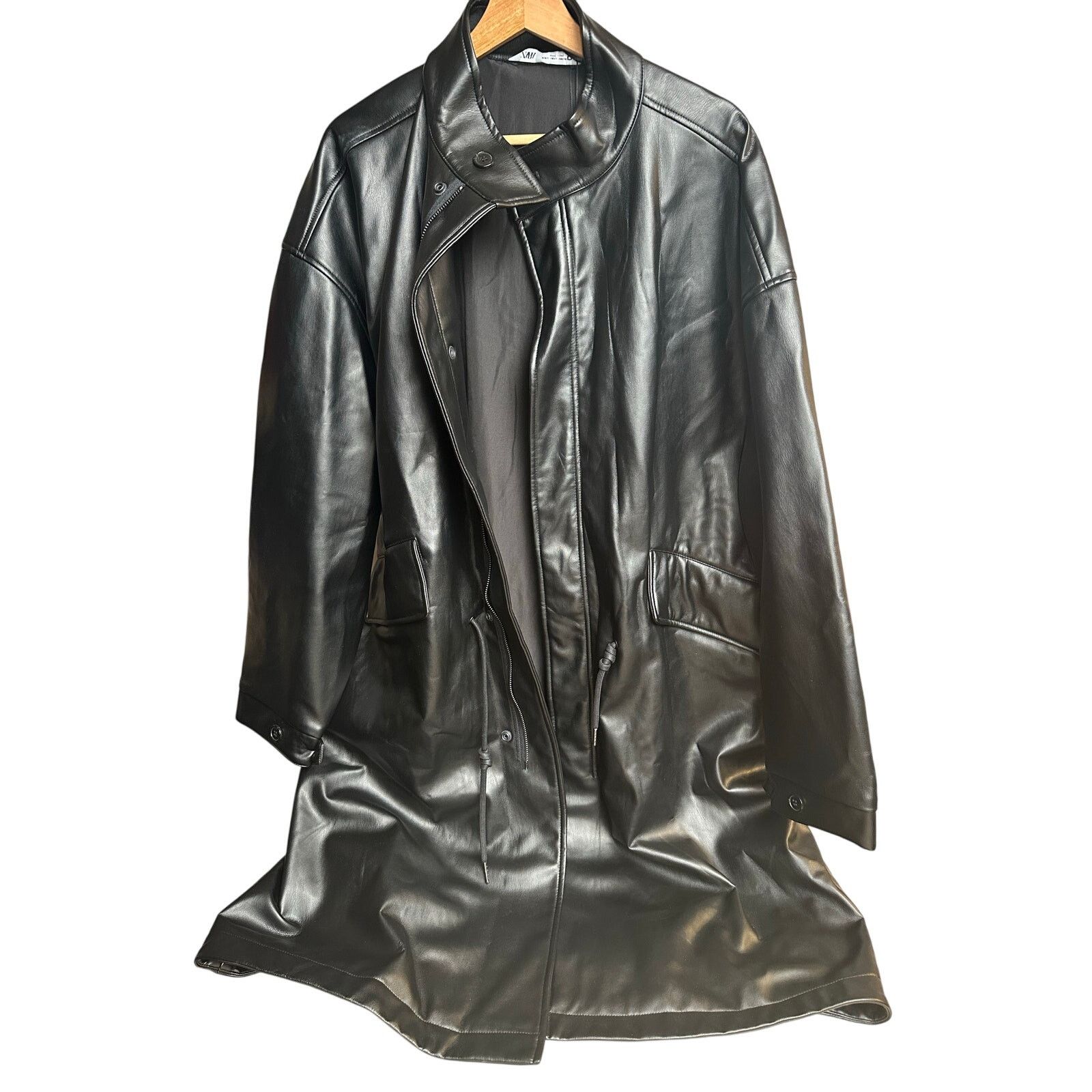 Zara Zara Black Long Leather Jacket - Size M - New Size M / US 6-8 / IT 42-44 - 1 Thumbnail