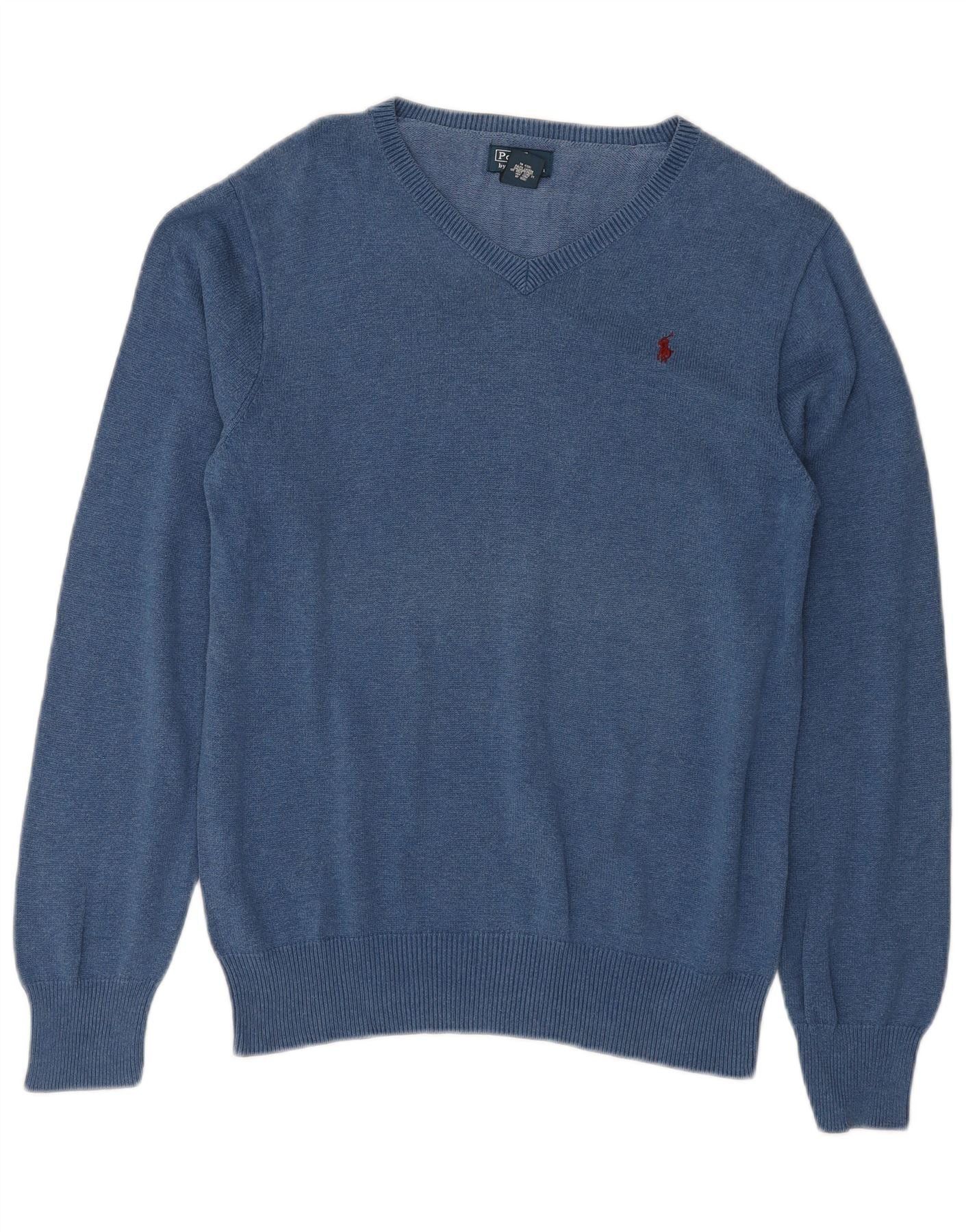Polo Ralph Lauren Boys V-Neck Jumper Sweater 15-16 Years XL Blue Cotton Size ONE SIZE - 1 Thumbnail