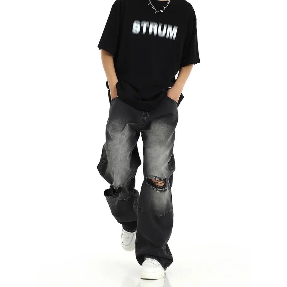 Japanese Brand × Vintage Black Ripped Jeans Men Street Fashion Casual Size US 35 - 1 Thumbnail