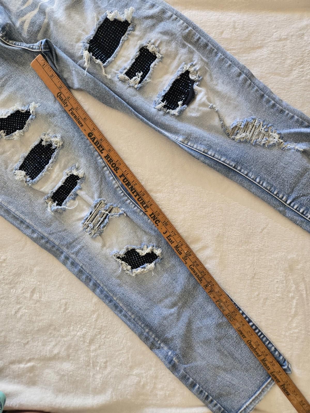 Jean Upcycled Handmade Patchwork Sequins Jeans 36x32 Embellished Size US 36 / EU 52 - 9 Thumbnail