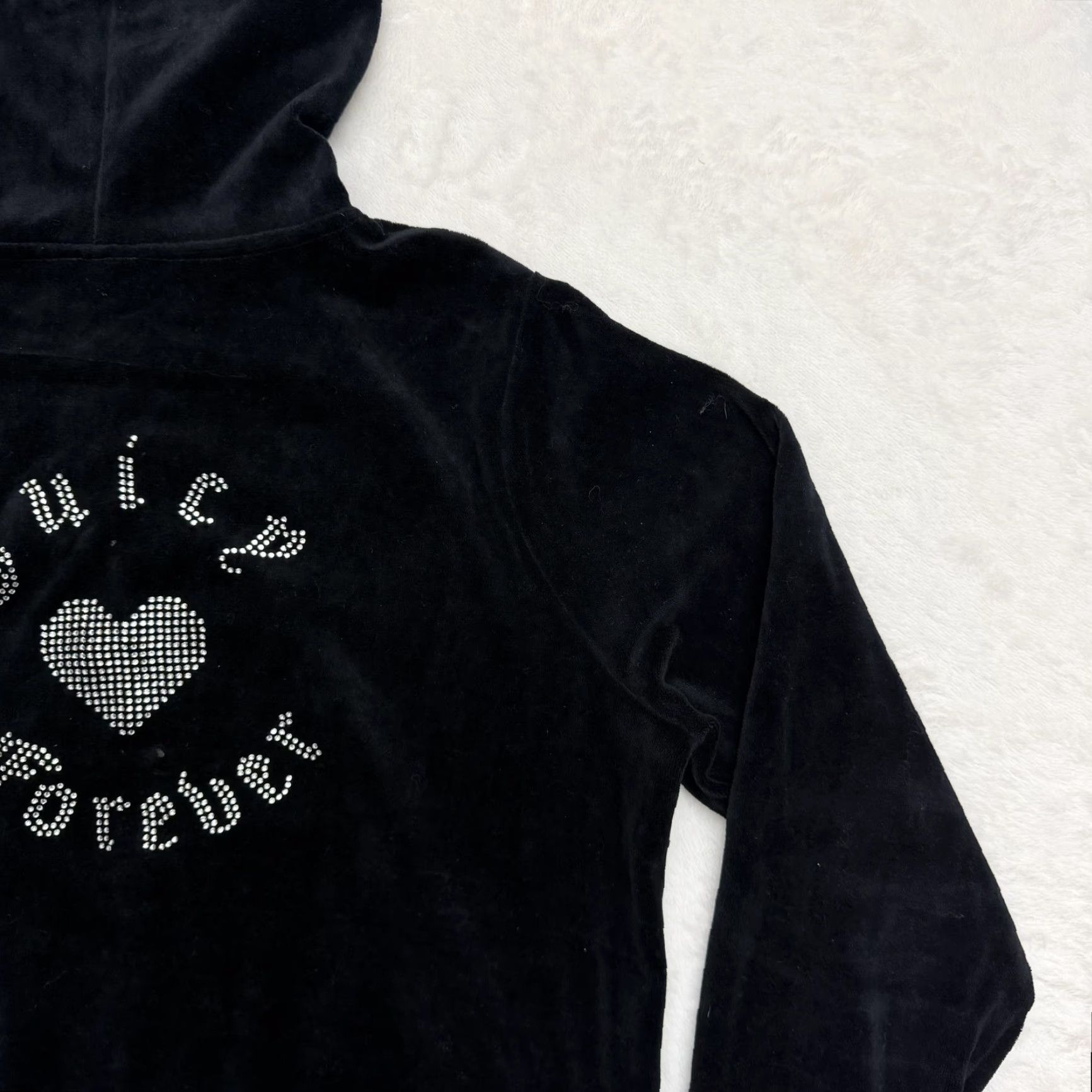 Juicy Couture Juicy Couture Forever 21 Hoodie 0X Women Black Velour Zip Heart Rhinestone Logo Embroidered Pockets Full Zip Hooded Size XL / US 12-14 / IT 48-50 - 3 Thumbnail