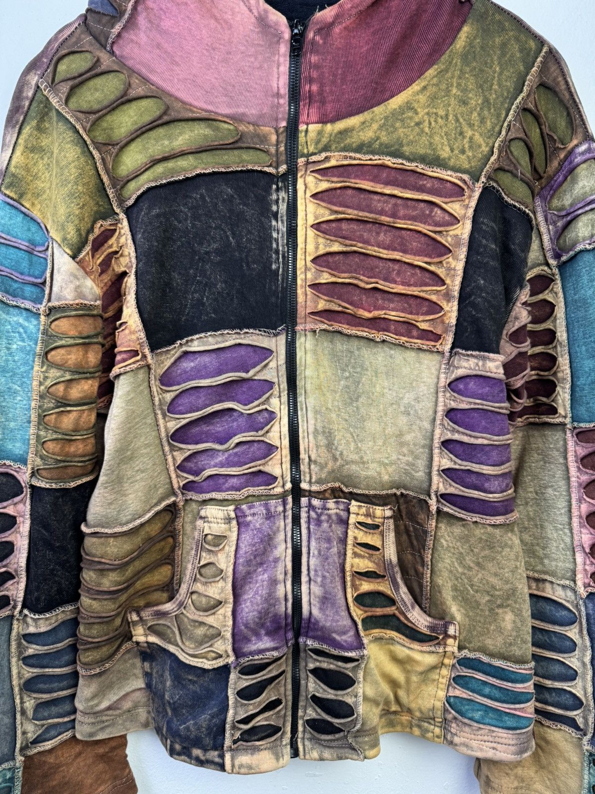 Vintage Rising International Patchwork Hippie Earth Tone Sweater Size M / US 6-8 / IT 42-44 - 4 Thumbnail