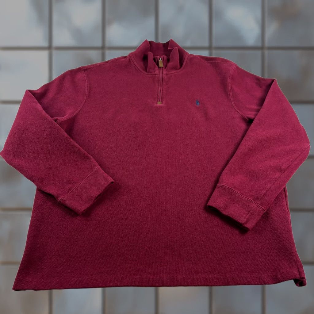 Polo Ralph Lauren Polo Ralph Lauren Sweater Mens 2XL Red 1/4 Zip Pullover Cotton Preppy Casual Knit Pullover Mock Neck Cardigan Style for Men Size US XXL / EU 58 / 5 - 1 Thumbnail