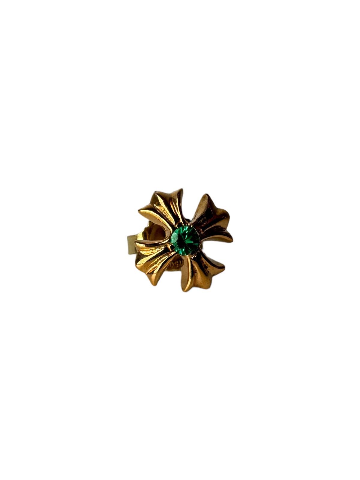 Pre-owned Chrome Hearts 22k Gold Green Emerald Plus Stud Earring