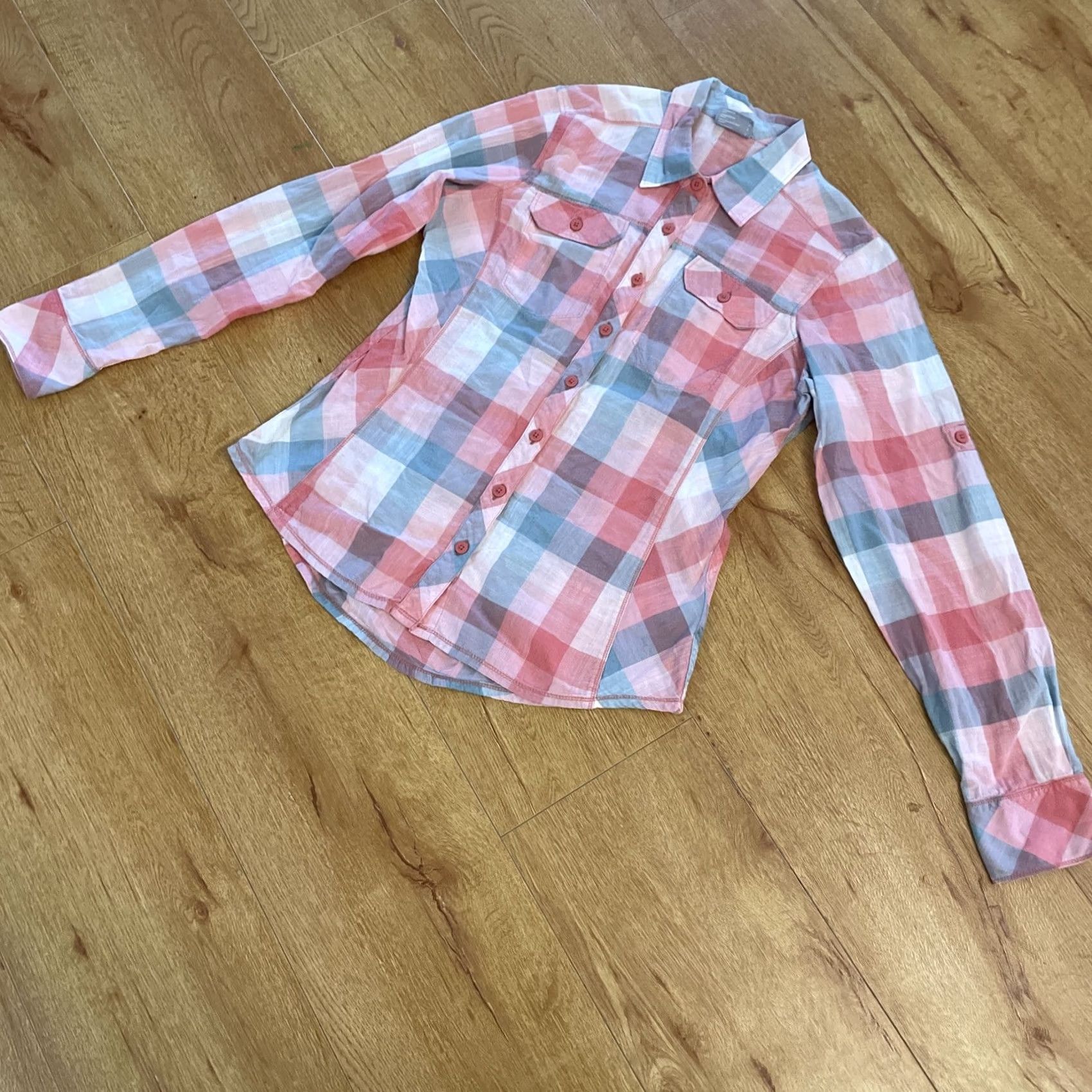 Pinko Columbia Top Women Western Plaid Long Sleeve S Pink Blue Button-Up V-Neck Casual Lightweight Short Description India Size S / US 4 / IT 40 - 2 Thumbnail