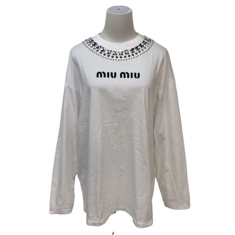 Miu Miu Miu Miu Crystal Embellished Logo Long Sleeve Top Size S Size S / US 4 / IT 40 - 1 Thumbnail