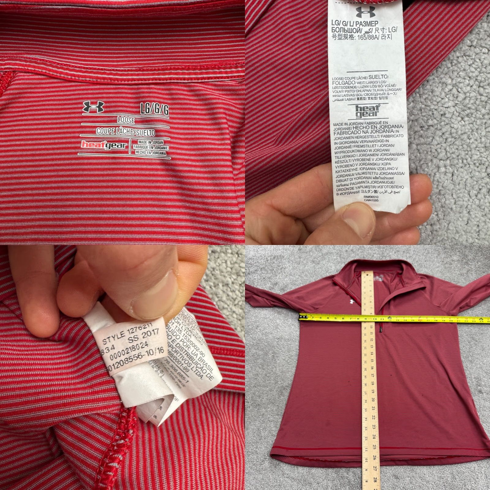 Under Armour Under Armour HeatGear Jacket Shirt Mens L Red Striped 1/4 Zip Loose Fit All Seasons Breathable Mid-Length CrossFit Hiking Sports Athleisure Size US L / EU 52-54 / 3 - 8 Thumbnail