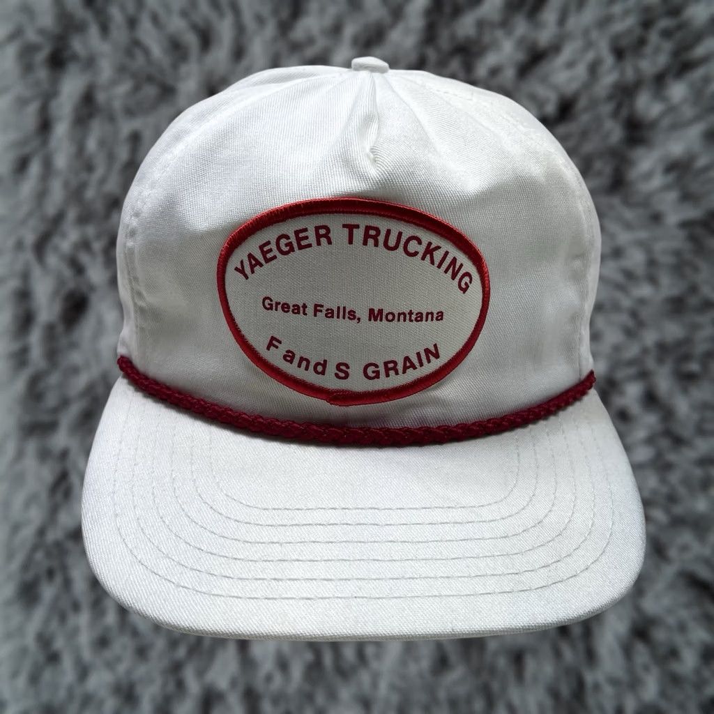 Roper VINTAGE Yeager Trucking Hat Cap Transportation White Red Patch F&S Feed Rope 90s Mens Size ONE SIZE - 1 Thumbnail
