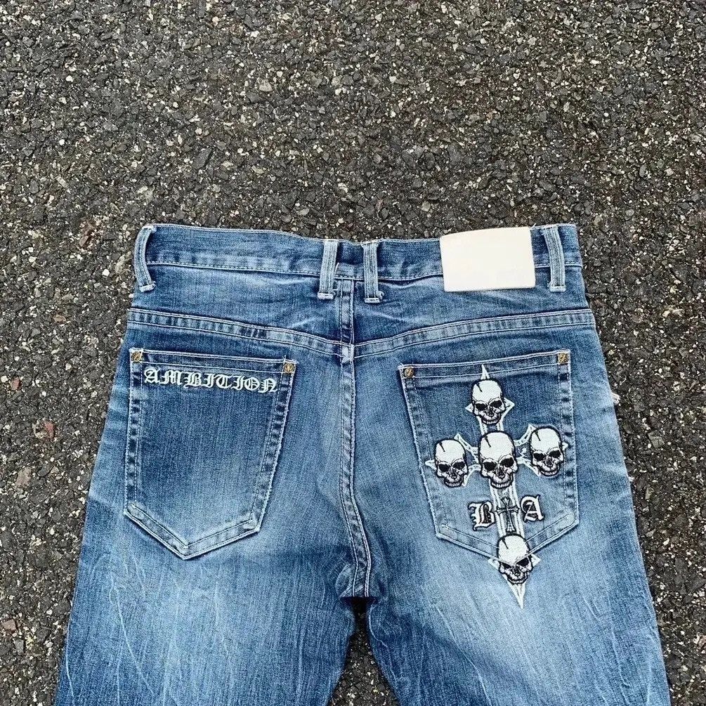 Tornado Mart SUN FADED SKULLS DISTRESSED DENIM TROUSERS BE AMBITION JEANS Size US 32 / EU 48 - 15 Thumbnail