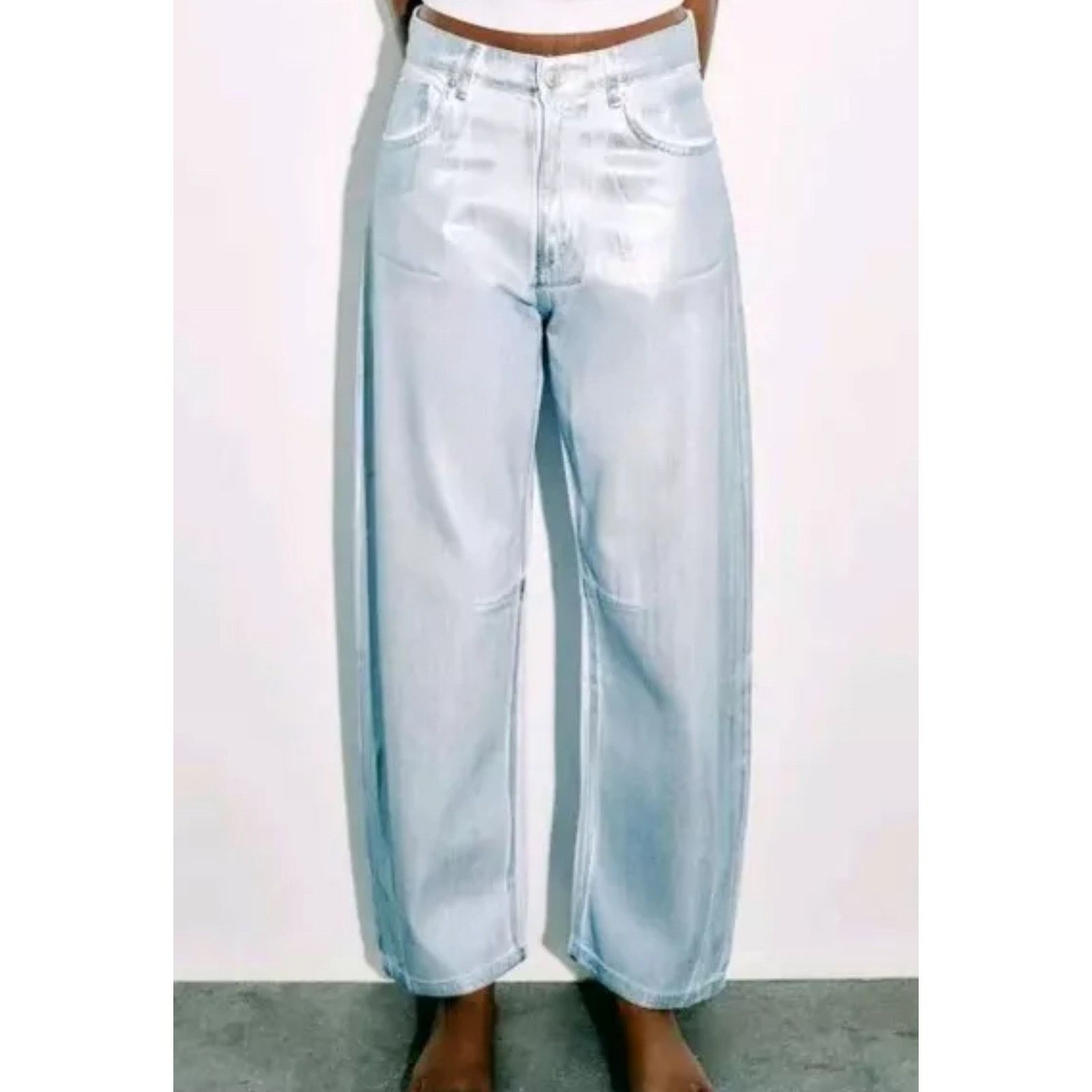 Zara NWT-Zara TRF FOIL BALLOON BAGGY JEANS SZ 14 Size 36" / US 14 / IT 50 - 1 Thumbnail