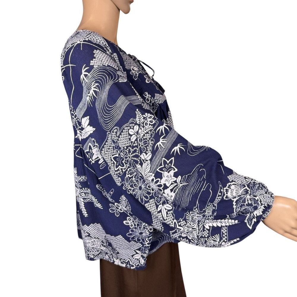 Denim & Supply Ralph Lauren Denim & Supply Ralph Lauren Blue White Floral Peasant Cotto Size L / US 10 / IT 46 - 4 Thumbnail