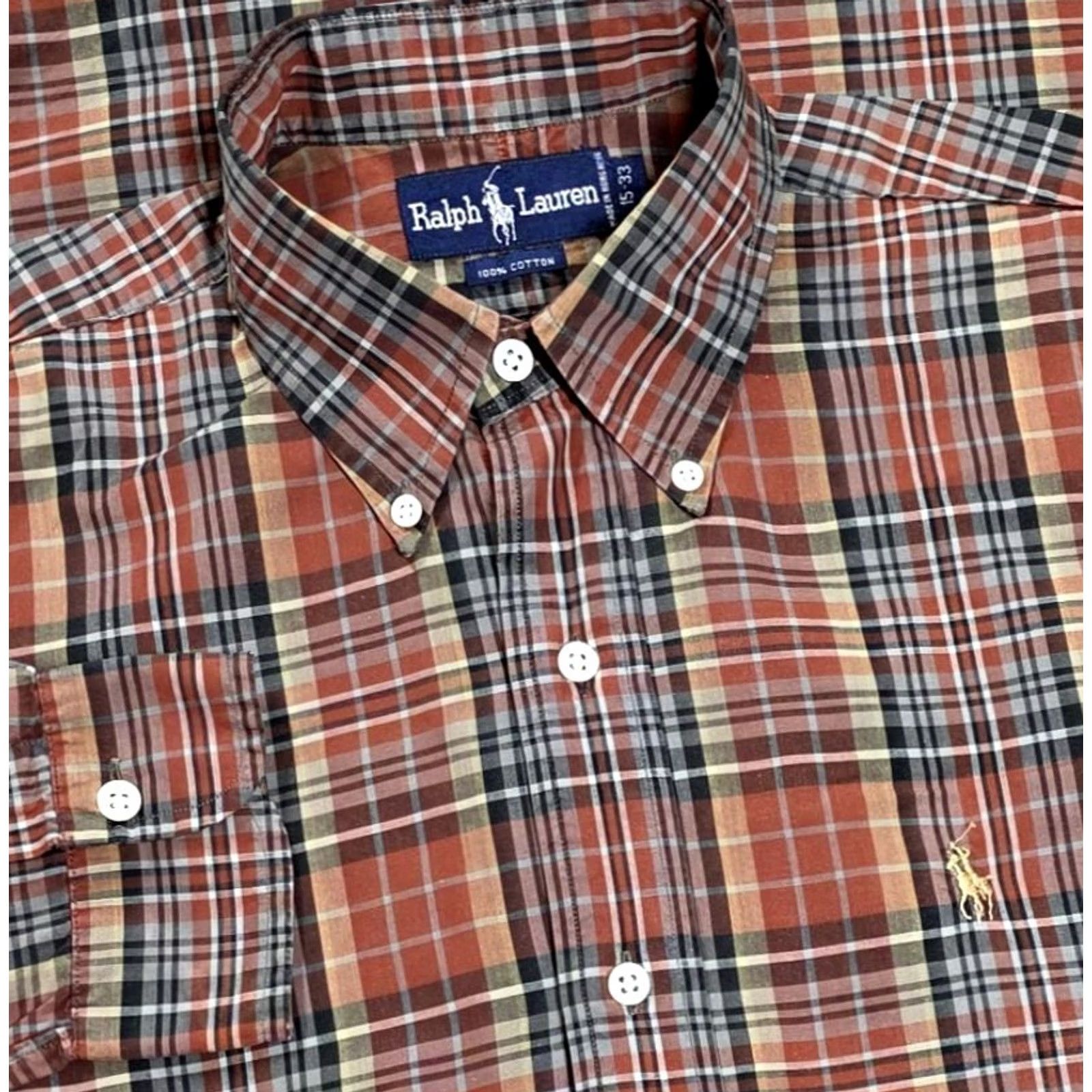 Polo Ralph Lauren VTG Ralph Lauren Polo Button Up Safari Plaid Long Sleeve Men 15-33 Gold Pony 90s Size US M / EU 48-50 / 2 - 2 Thumbnail
