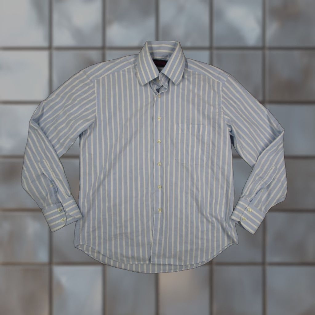 Vintage VINTAGE Cafe Coton Dress Shirt Mens L Blue White Stripe Twill 100% Cotton Classic Long Sleeve Button Down Size 42R - 1 Thumbnail
