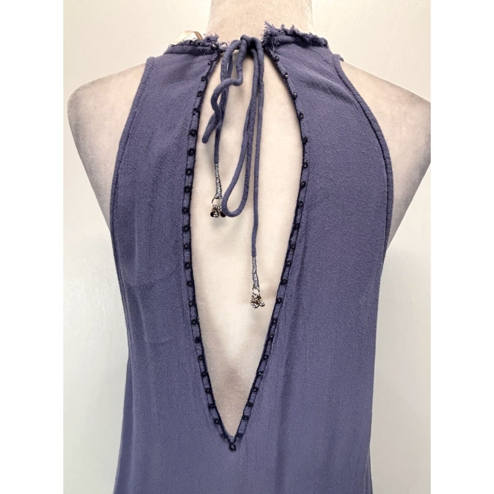 Free People FREE PEOPLE Bohemian Embroidered Midi Dress XS Blue Sleeveless Drop Waist Halter Womens Size XS / US 0-2 / IT 36-38 - 6 Thumbnail