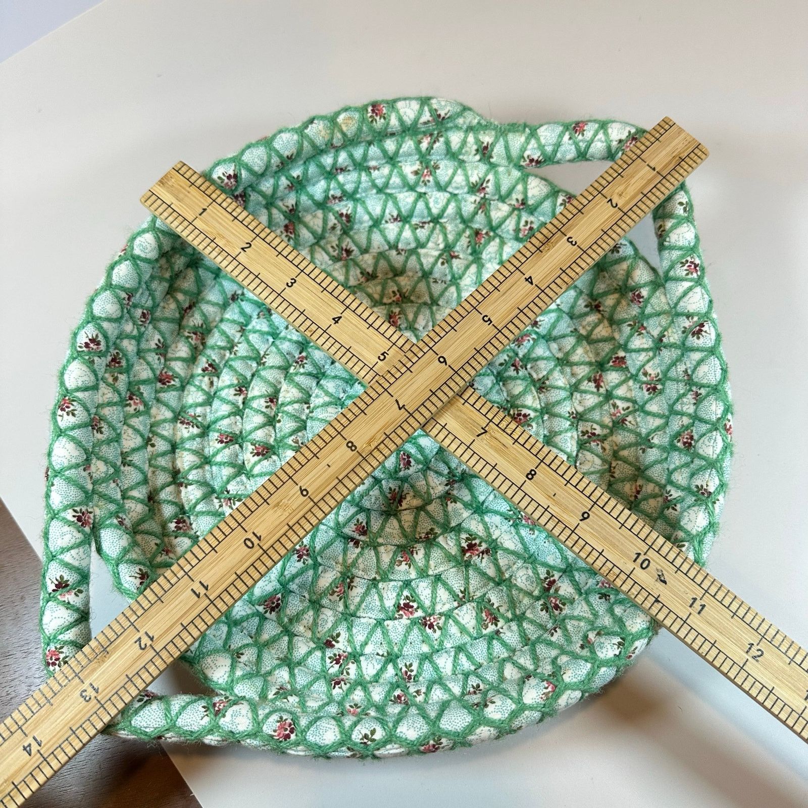 Other Woven Coiled Fabric Bread Bun Basket Handles Green Floral Size ONE SIZE - 7 Thumbnail