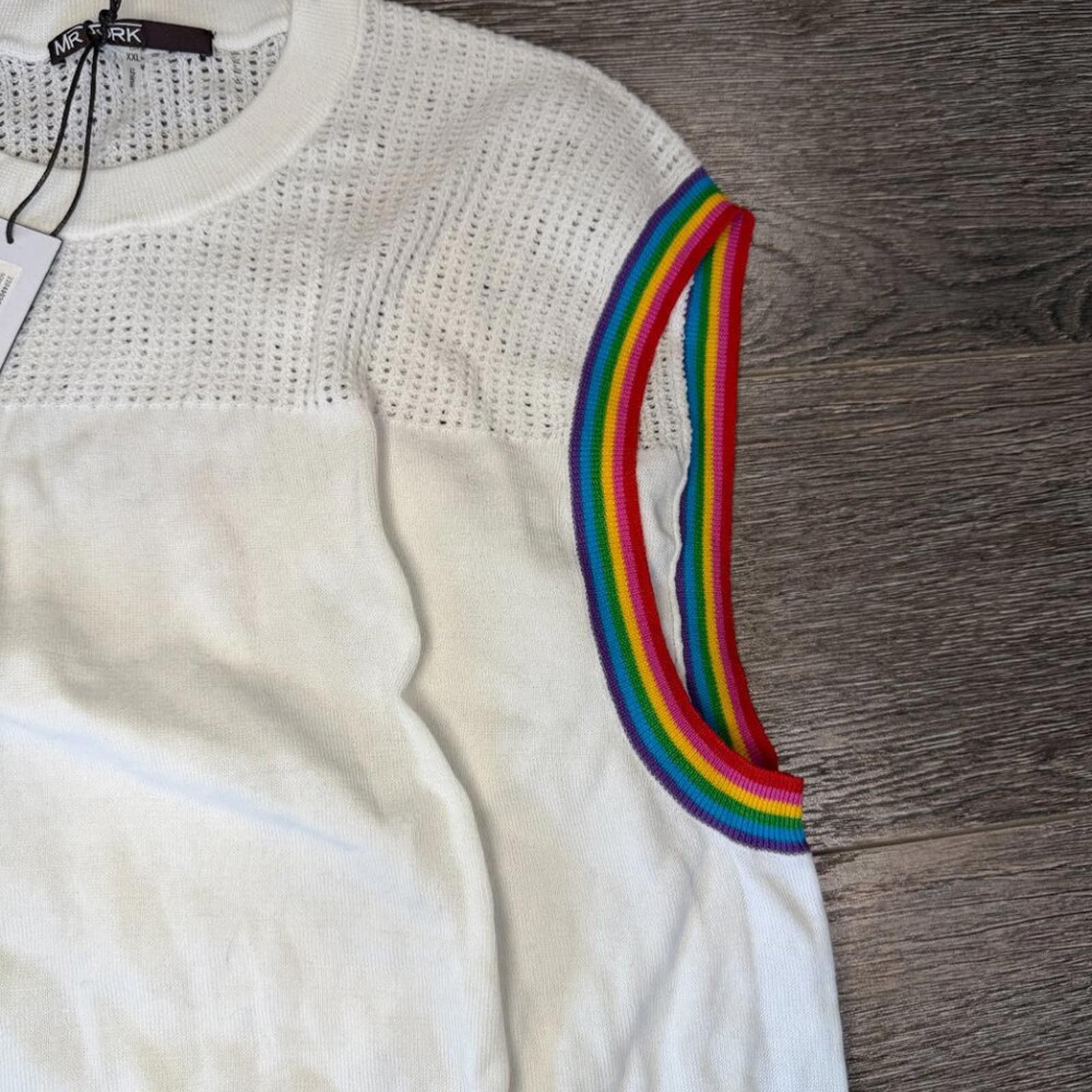 Mr Turk Mr Turk Men Muscle Shirt White Rainbow Appliqué Size XL New Size US XXL / EU 58 / 5 - 3 Thumbnail