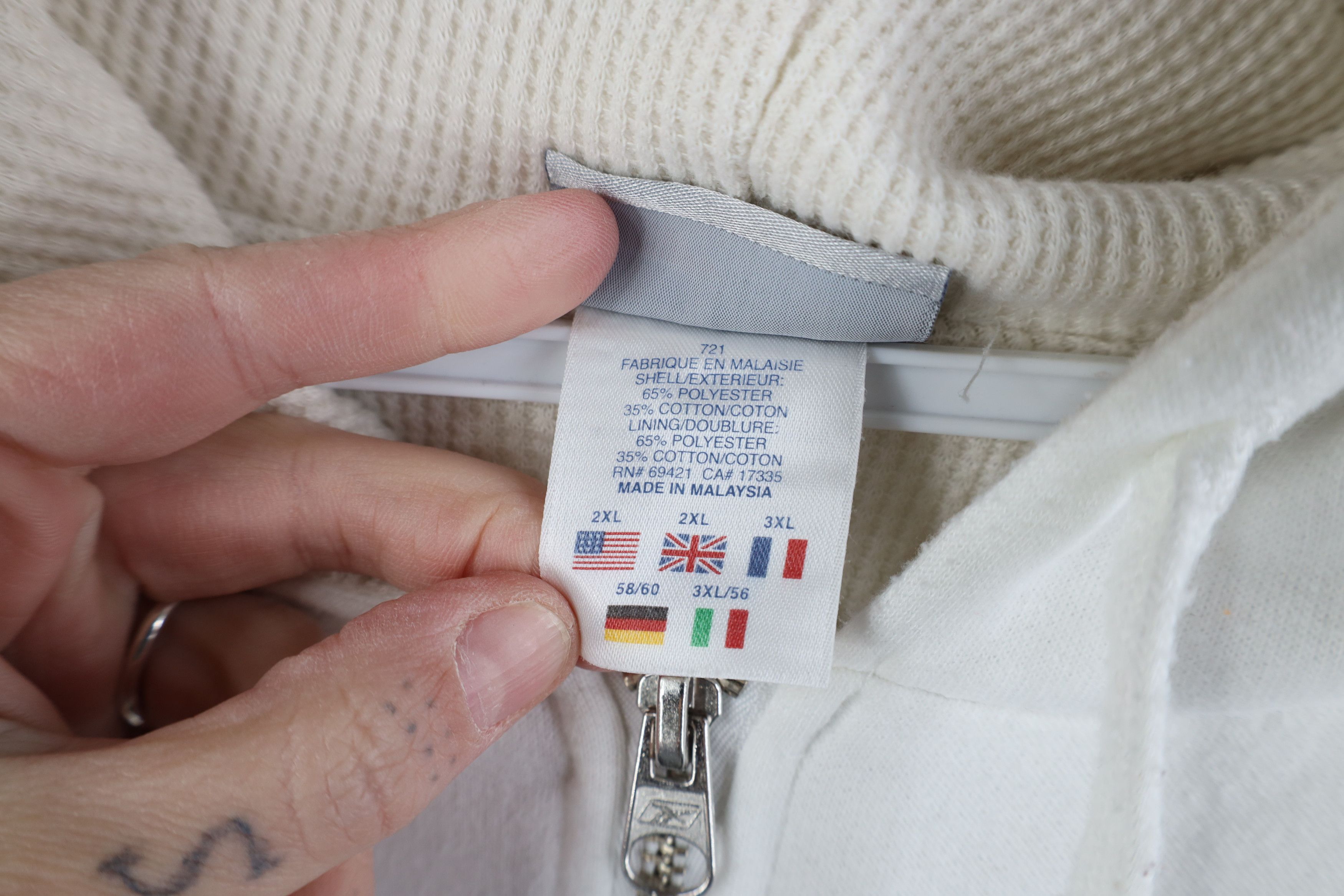 Reebok Vintage Reebok Thermal Waffle Knit Lined Zip Hoodie White Size US XXL / EU 58 / 5 - 7 Thumbnail