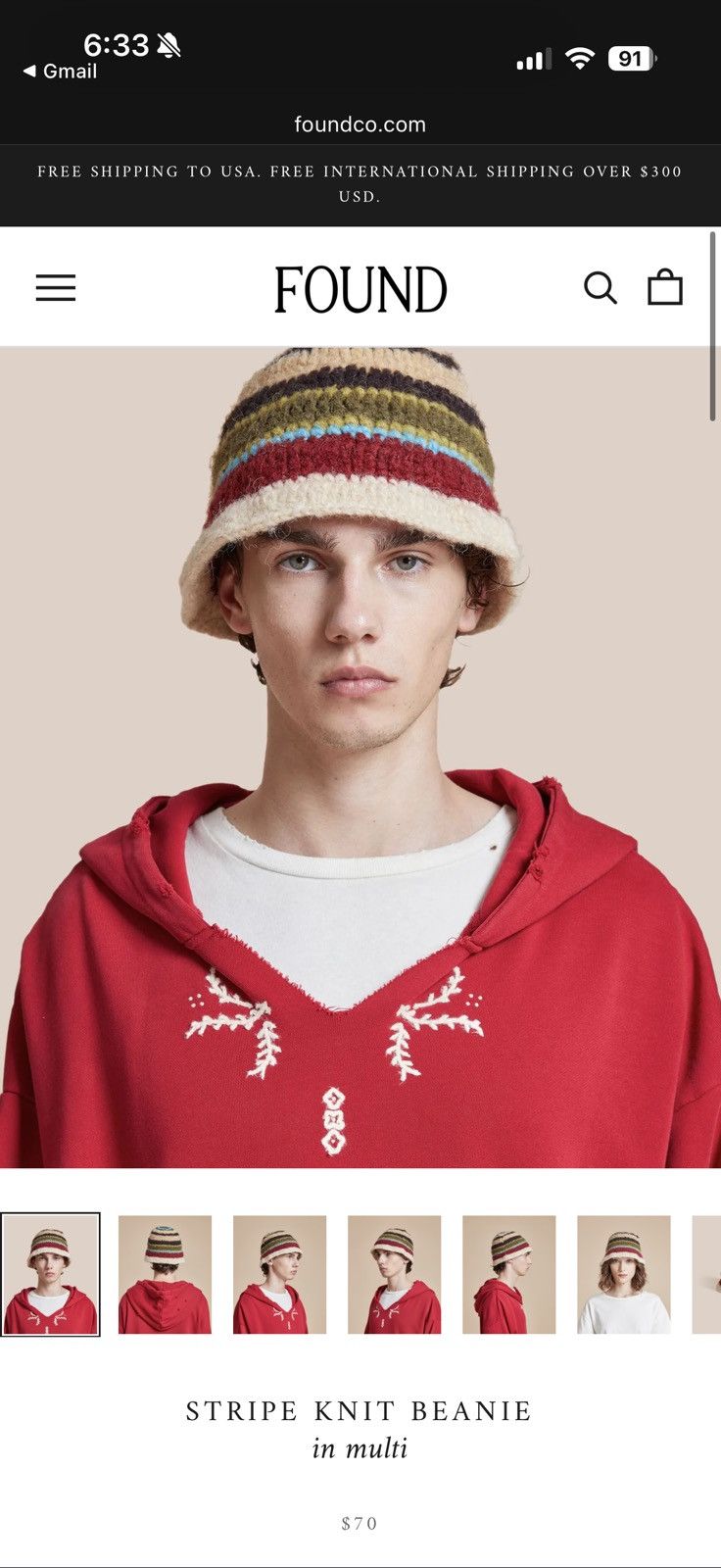 Other Found Co Striped Beanie - OG Price $70 Size ONE SIZE - 1 Thumbnail